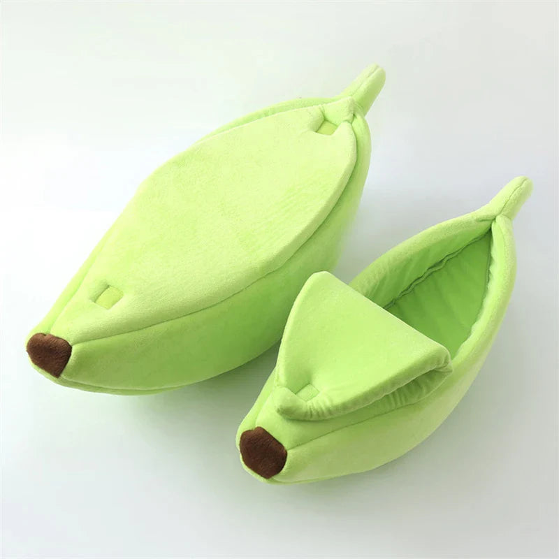 Banana-Shaped Plush Pet Bed for Cats and Small Dogs