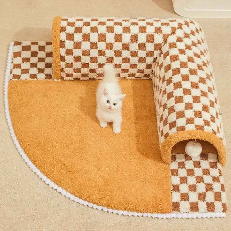 2-in-1 Cat Bed and Tunnel, Coffee, 60 x 60 x 22 cm