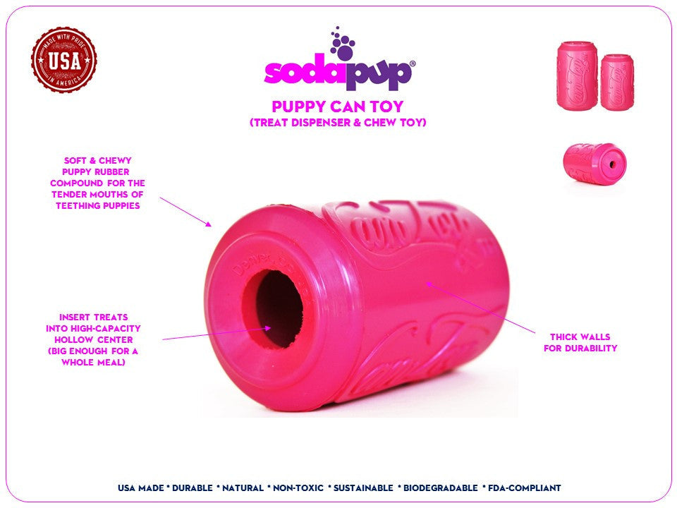 Puppy Can Toy Durable Rubber Chew & Treat Dispenser – Pink