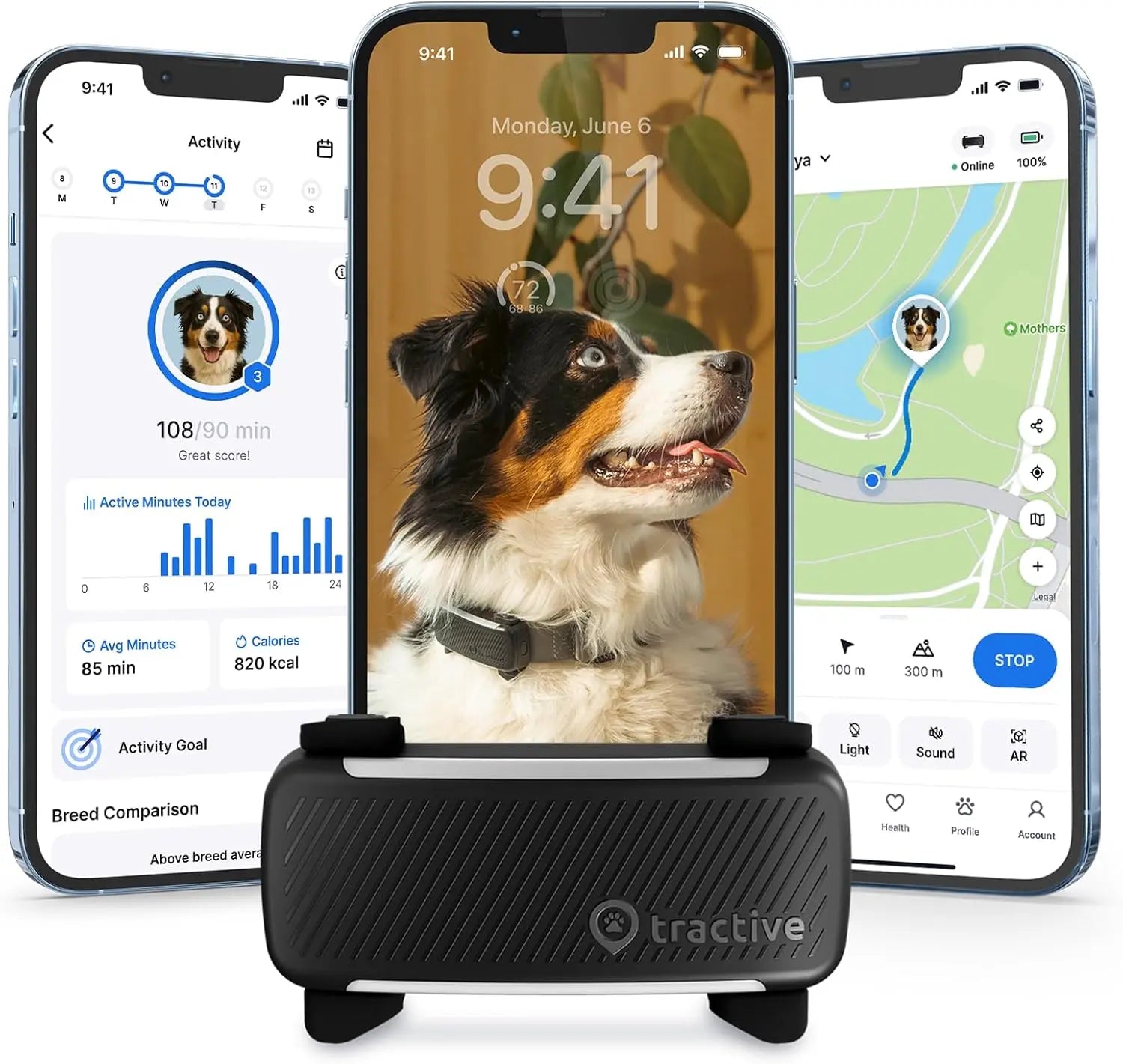 Smart GPS Dog Tracker with Health Monitoring – Black, for Dogs 8 lbs+