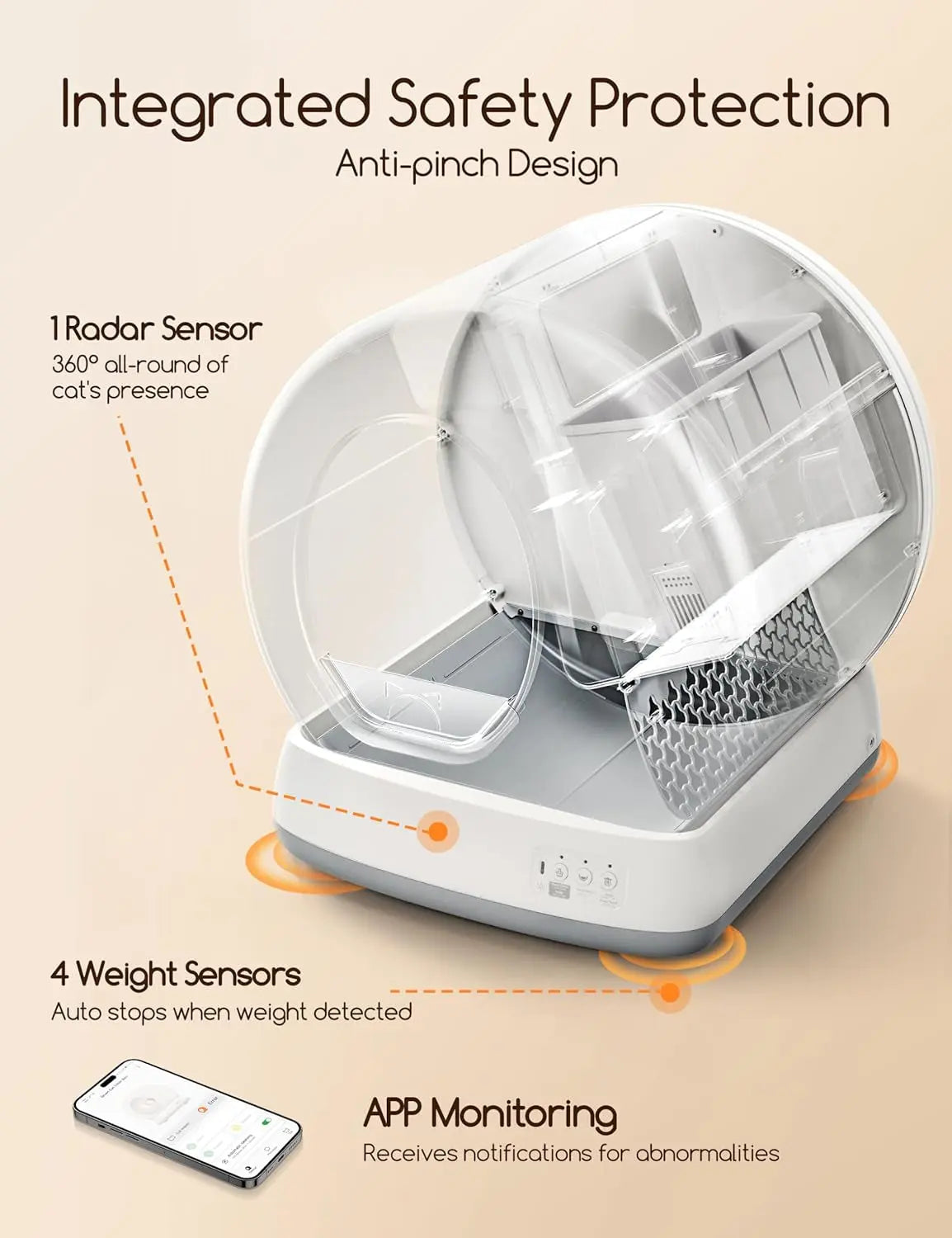 Self-Cleaning Cat Litter Box with App Control and Odor Management