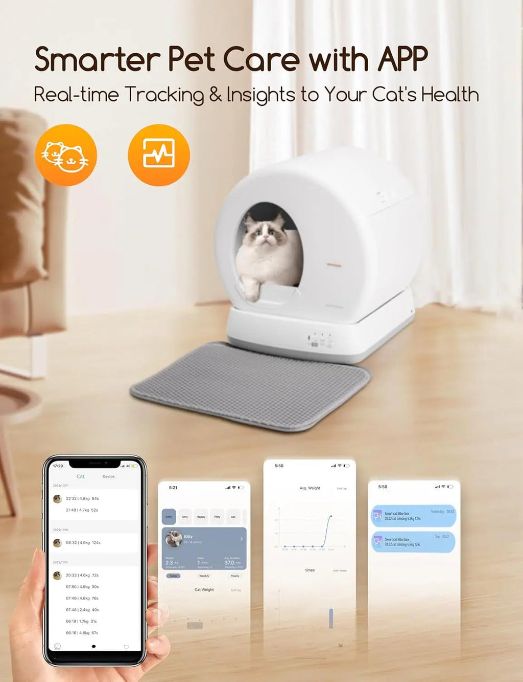 Self-Cleaning Cat Litter Box with App Control and Odor Management