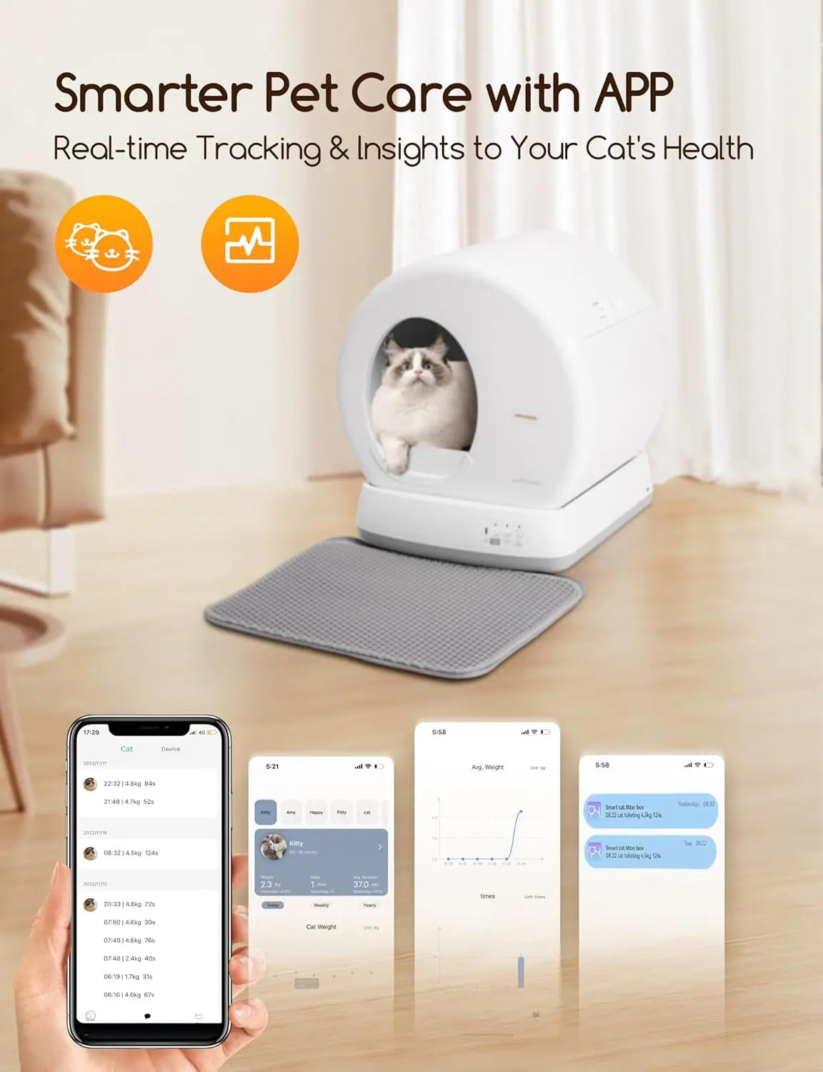 Self-Cleaning Cat Litter Box with App Control and Odor Management
