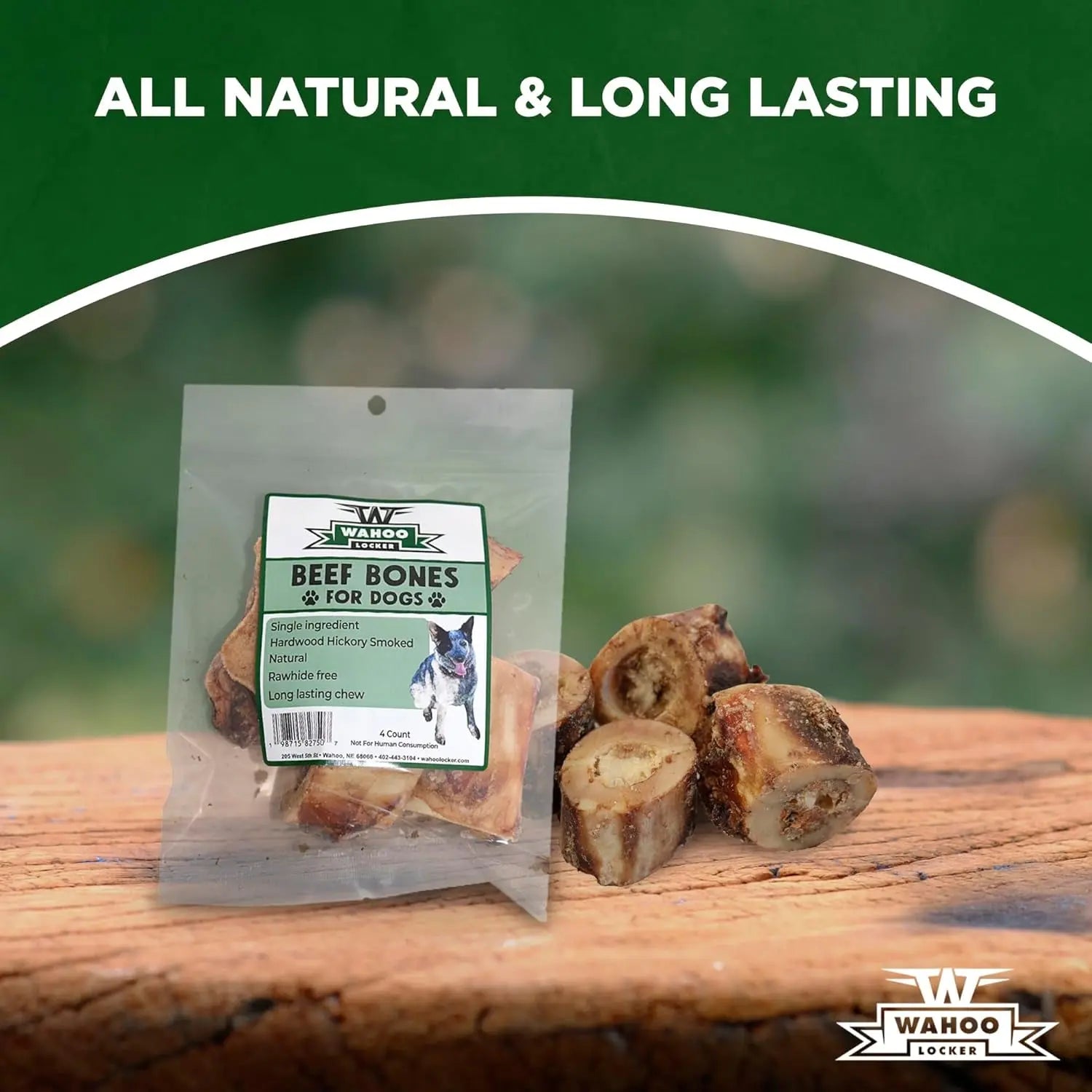Hickory Smoked Beef Bones for Dogs, 1.5" (4 Pack)