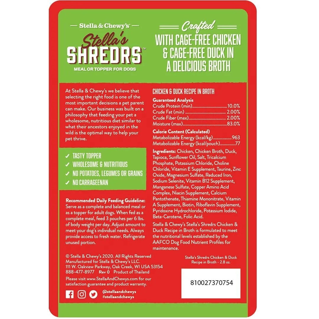 Shredded Chicken & Duck Dog Food in Broth, Grain-Free