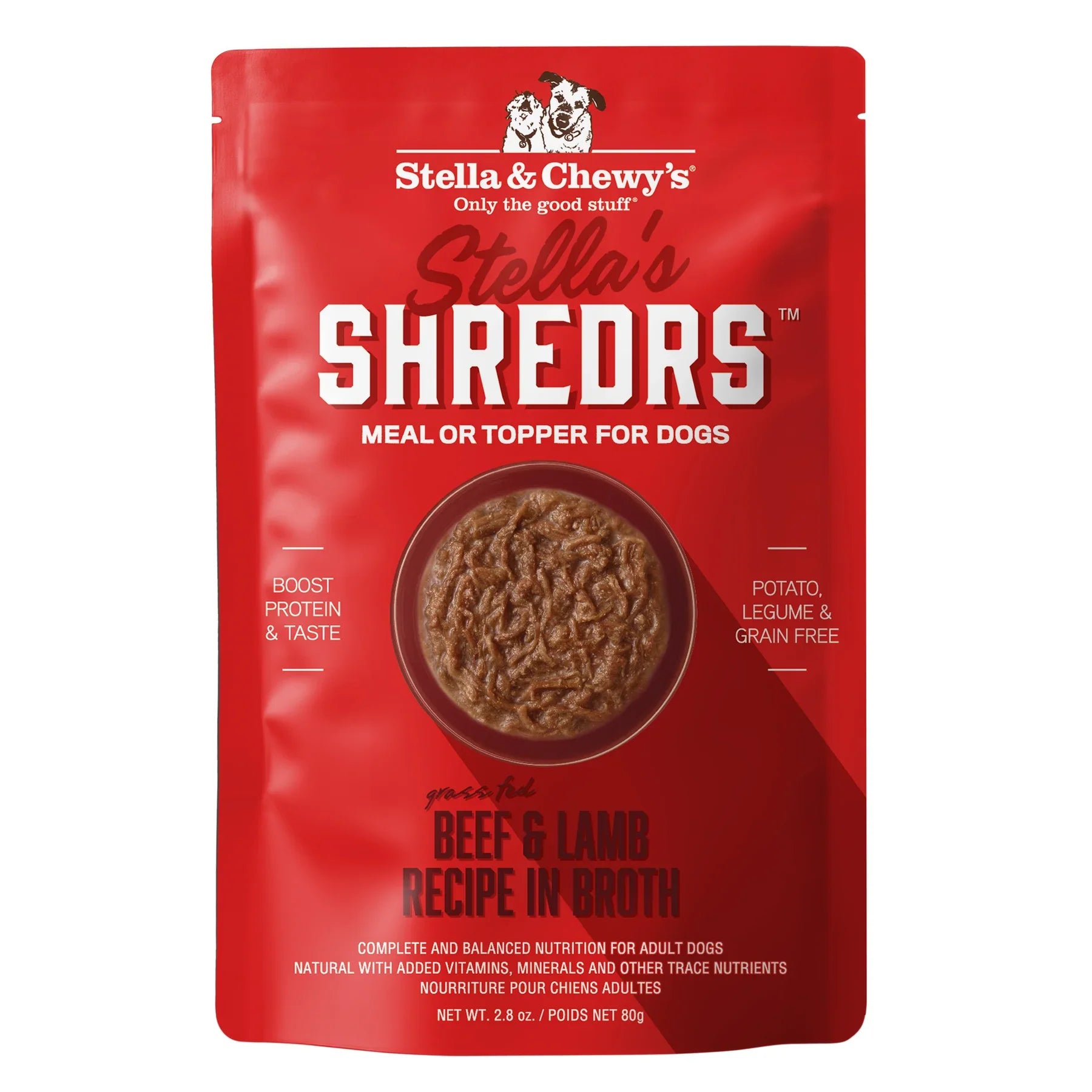 Beef & Lamb Shredded Dog Food Pouches for Adult Dogs