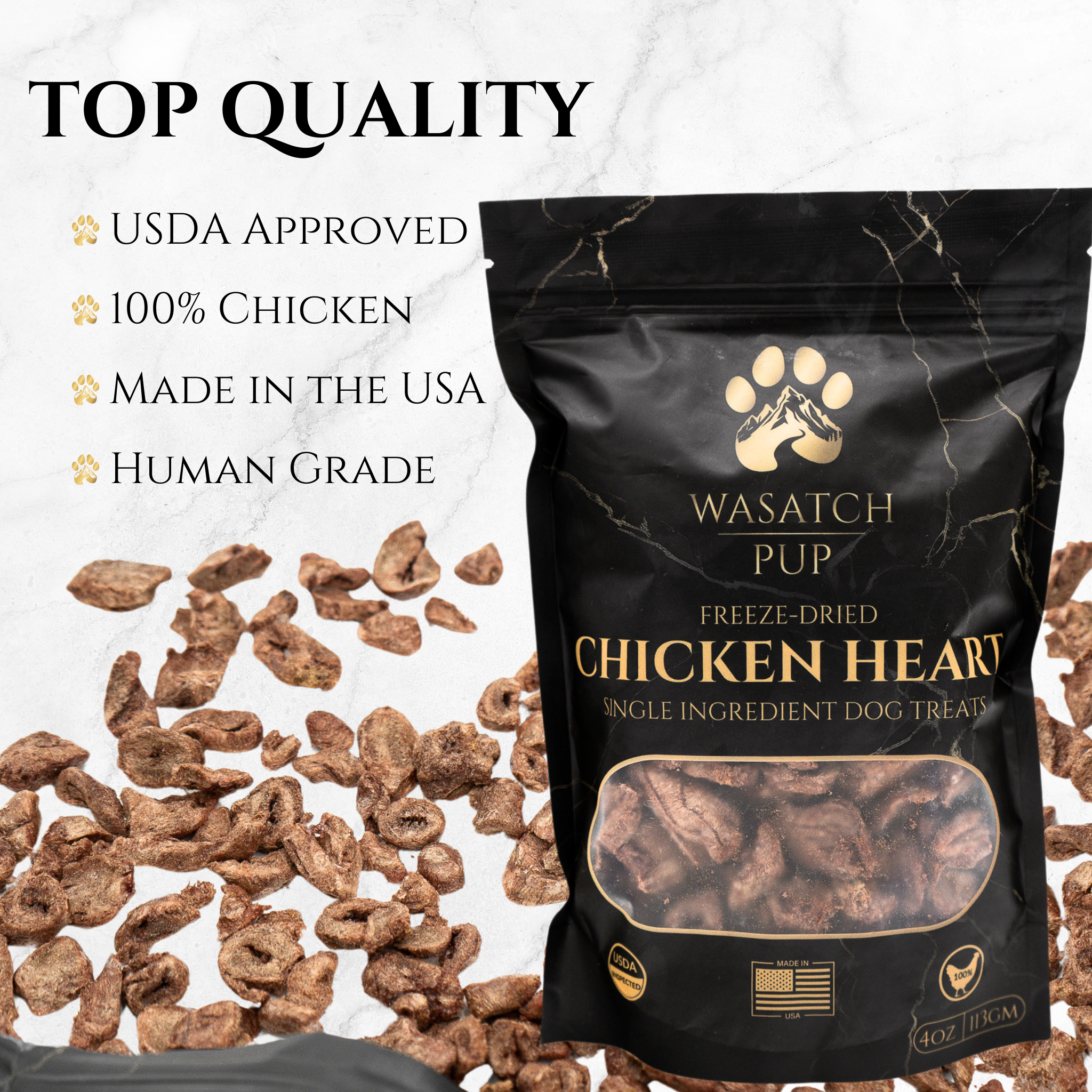 Freeze-Dried Chicken Hearts Dog Treats, Thinly Sliced