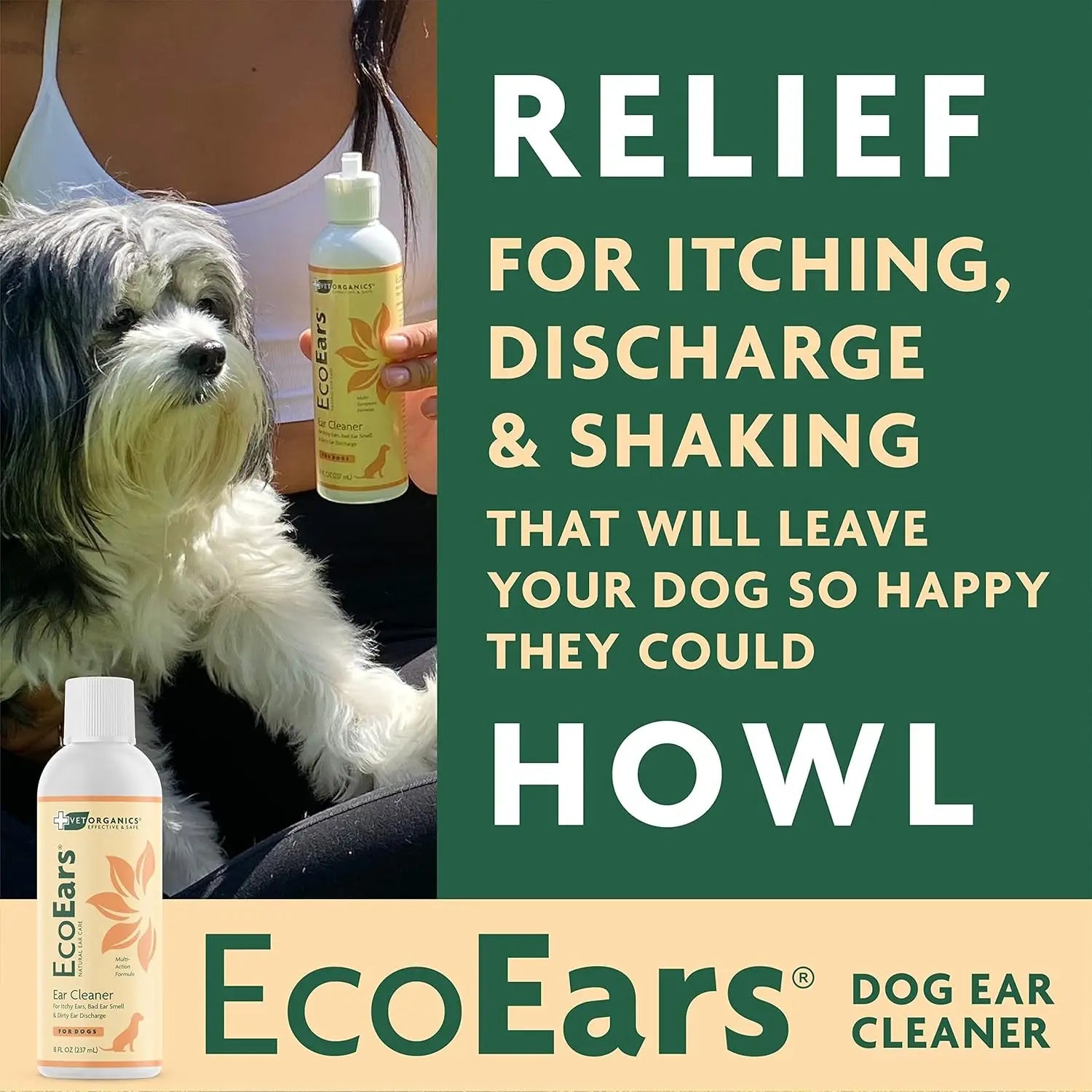 EcoEars Dog Ear Cleaner, Plant-Based Formula, 2-Pack (8 oz Each)