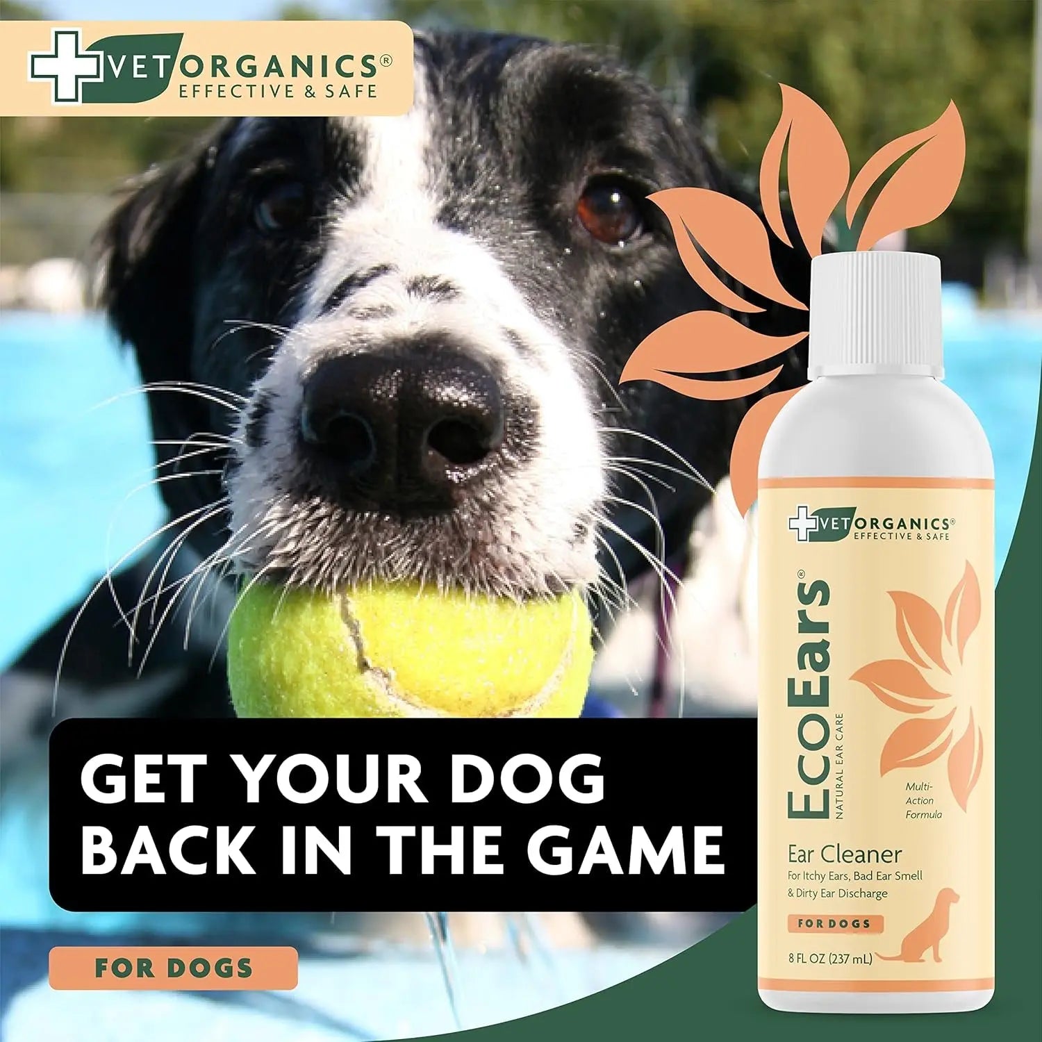 EcoEars Dog Ear Cleaner, Plant-Based Formula, 2-Pack (8 oz Each)
