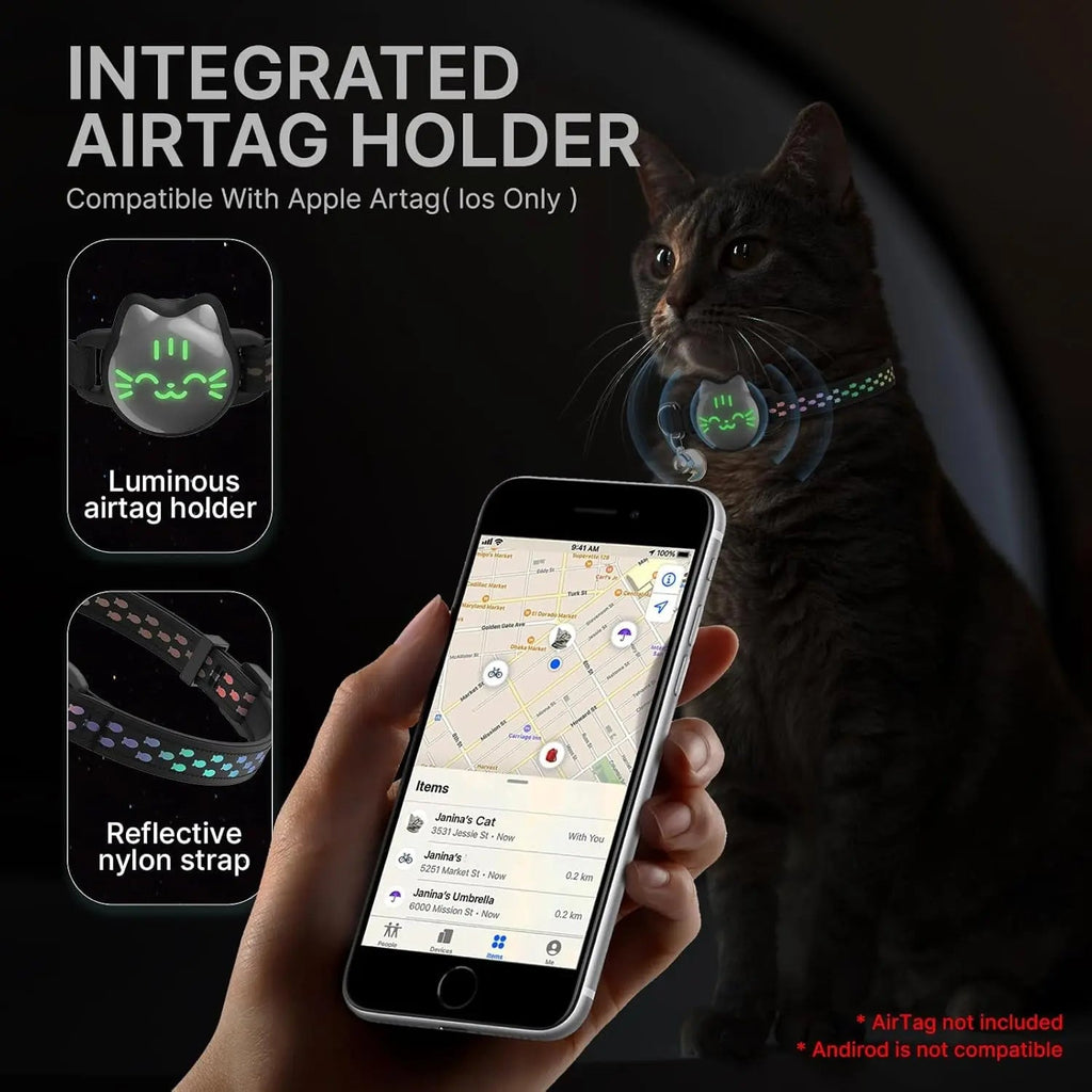 Reflective Waterproof AirTag Cat Collar with Breakaway Buckle