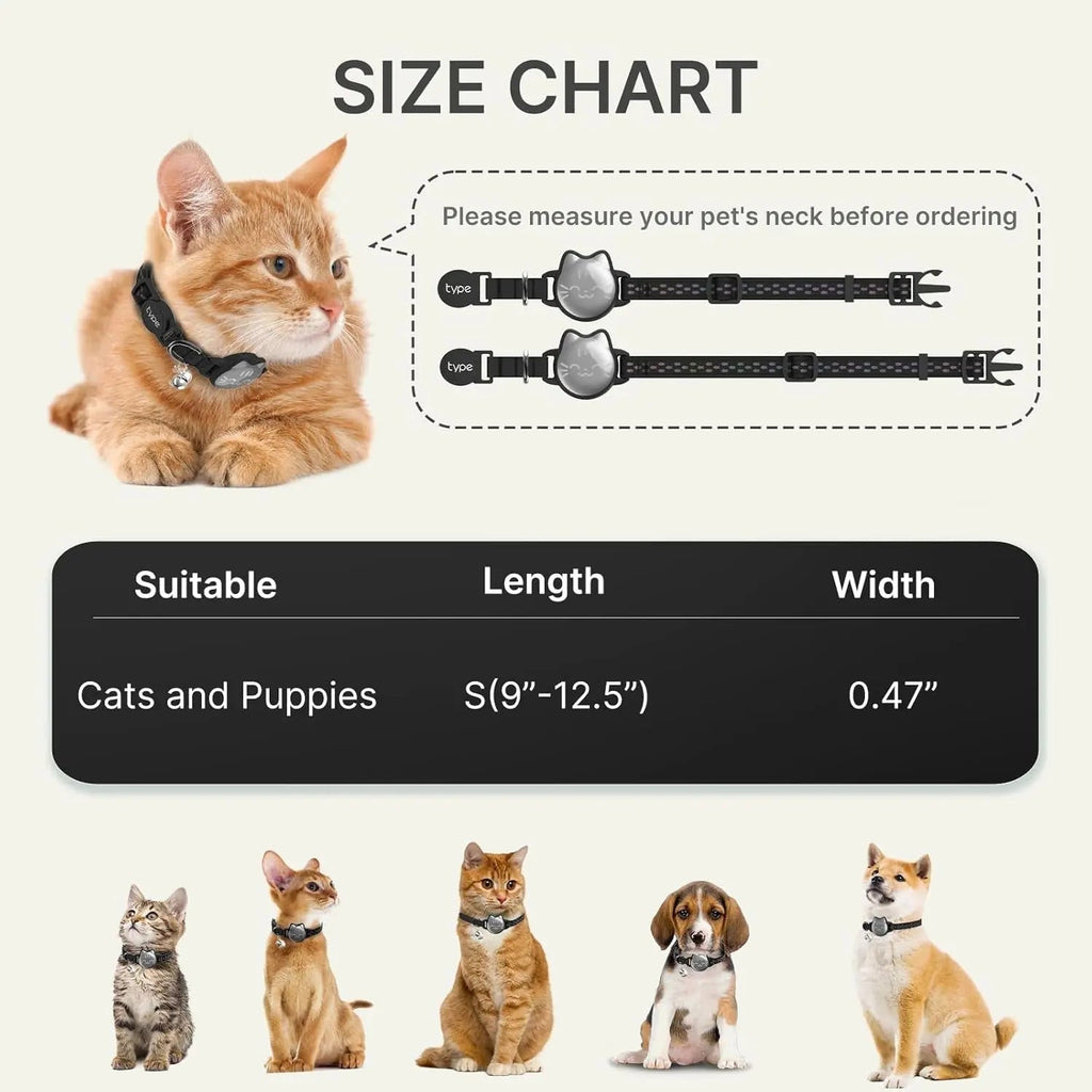 Reflective Waterproof AirTag Cat Collar with Breakaway Buckle