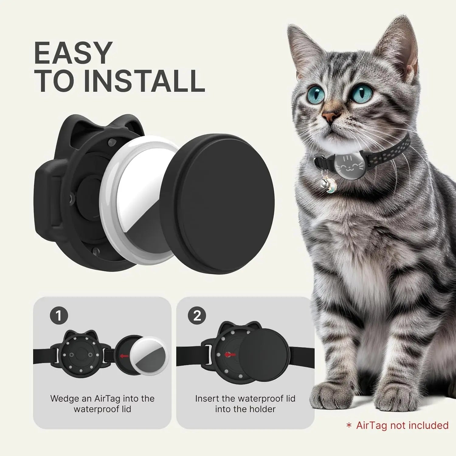 Reflective Waterproof AirTag Cat Collar with Breakaway Buckle