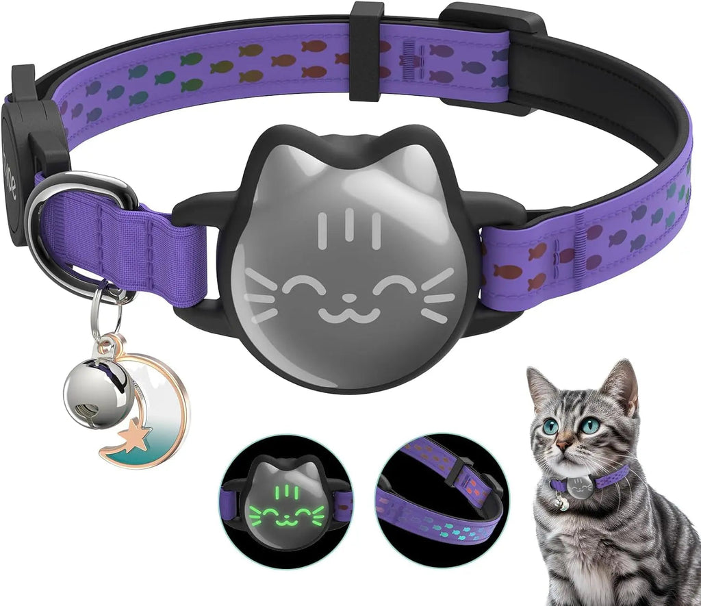 Reflective Waterproof AirTag Cat Collar with Breakaway Buckle