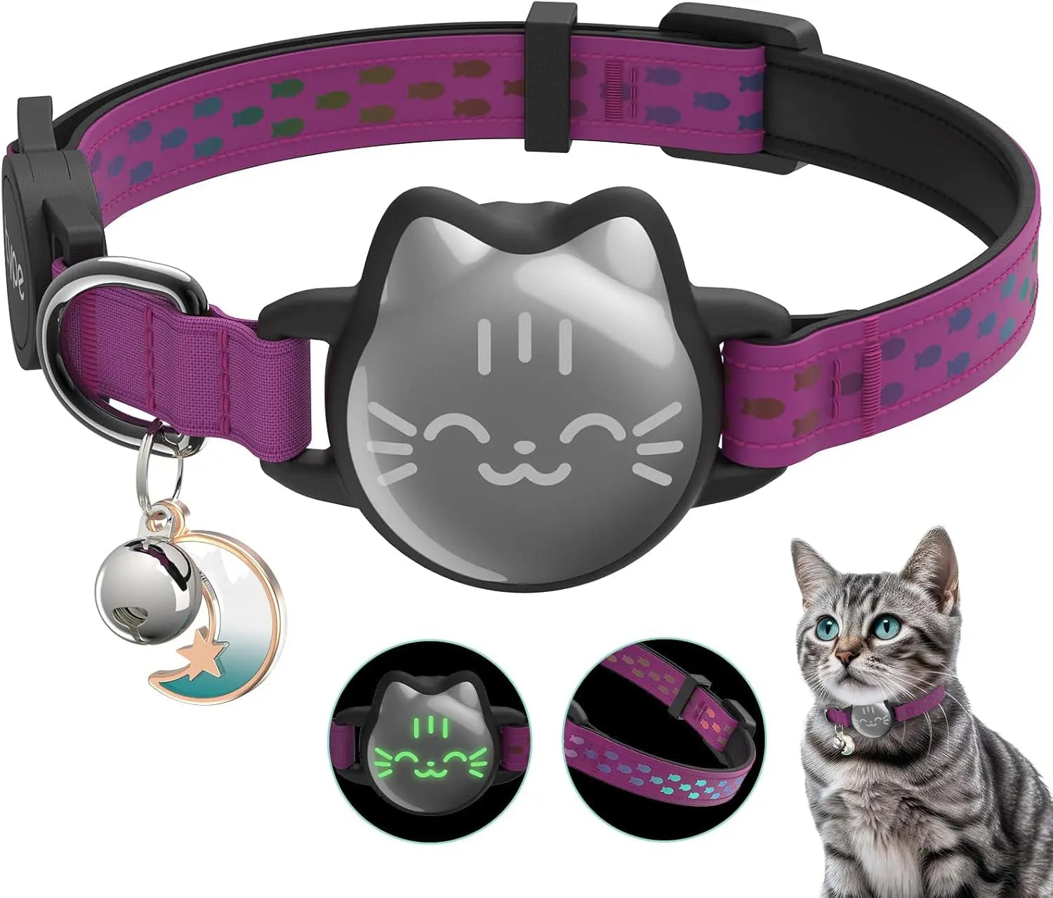 Reflective Waterproof AirTag Cat Collar with Breakaway Buckle