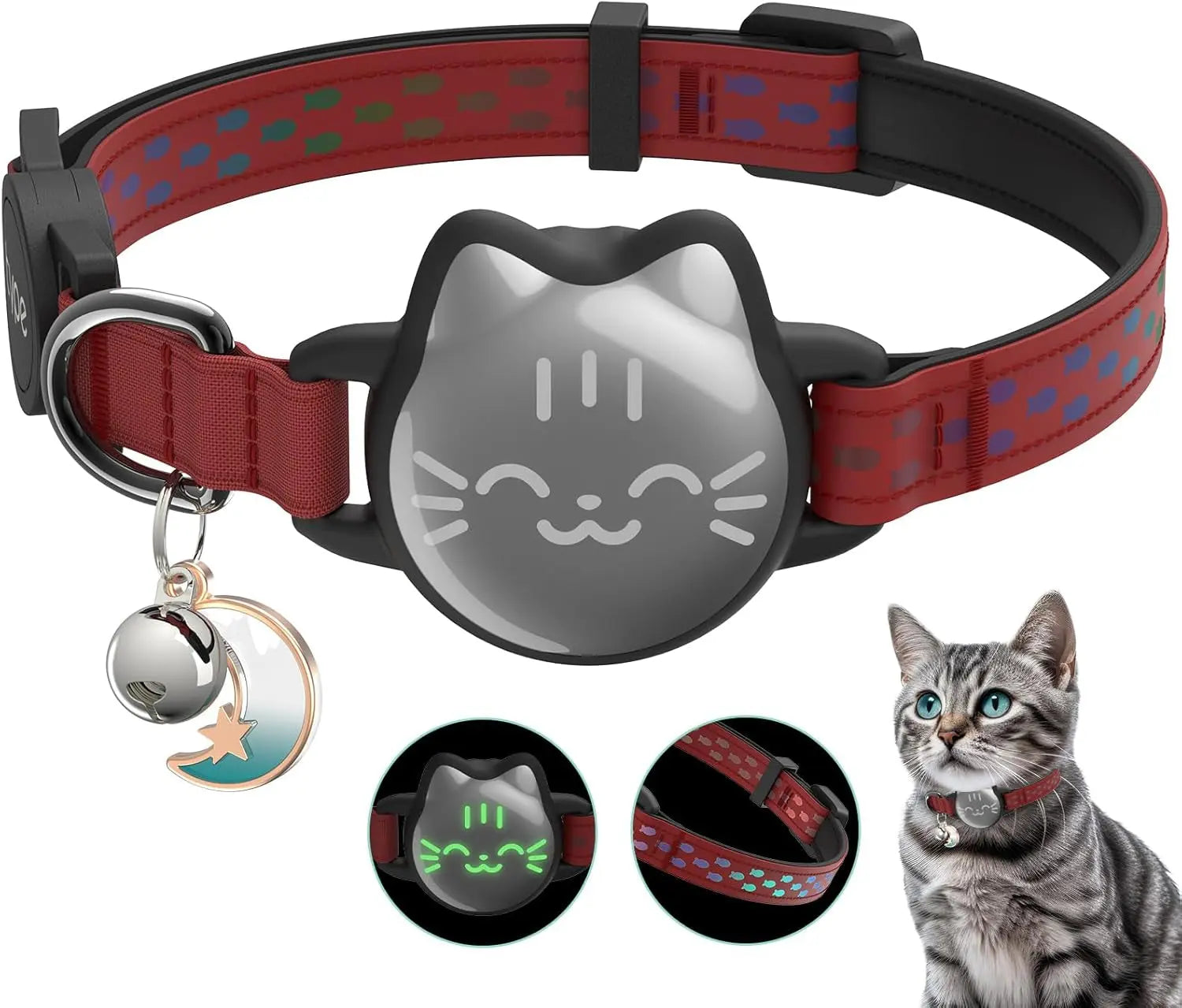 Reflective Waterproof AirTag Cat Collar with Breakaway Buckle