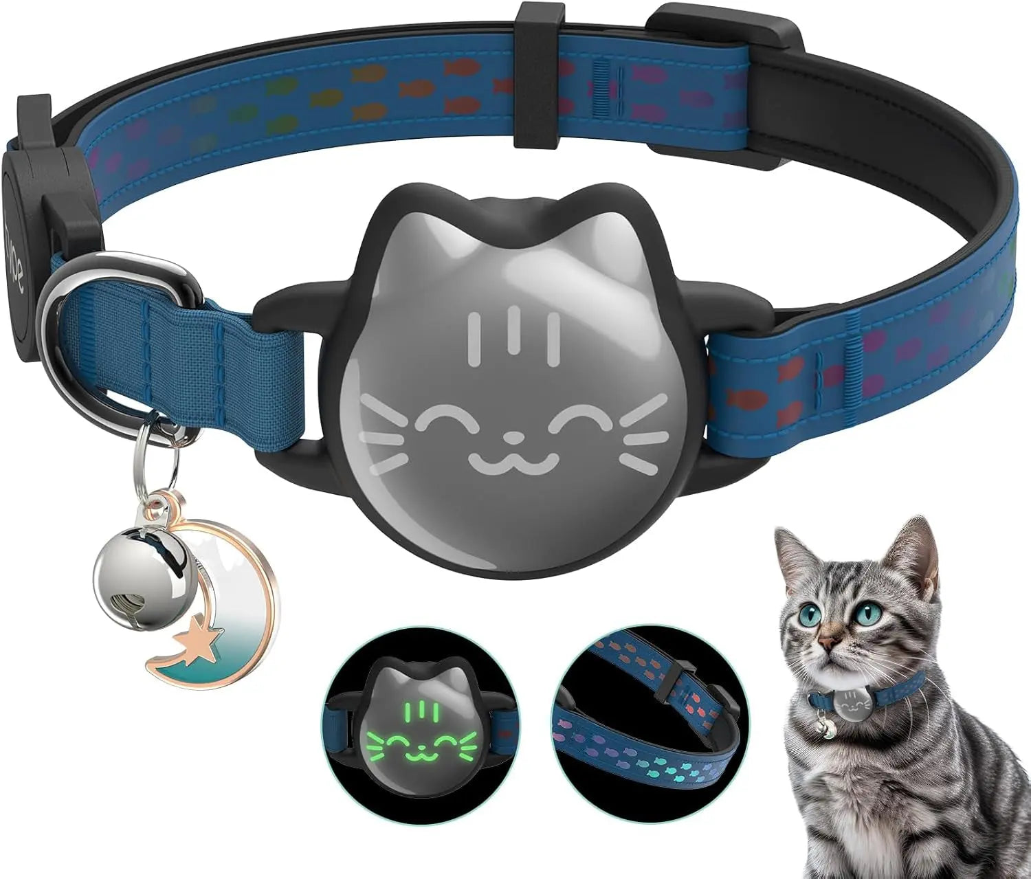 Reflective Waterproof AirTag Cat Collar with Breakaway Buckle