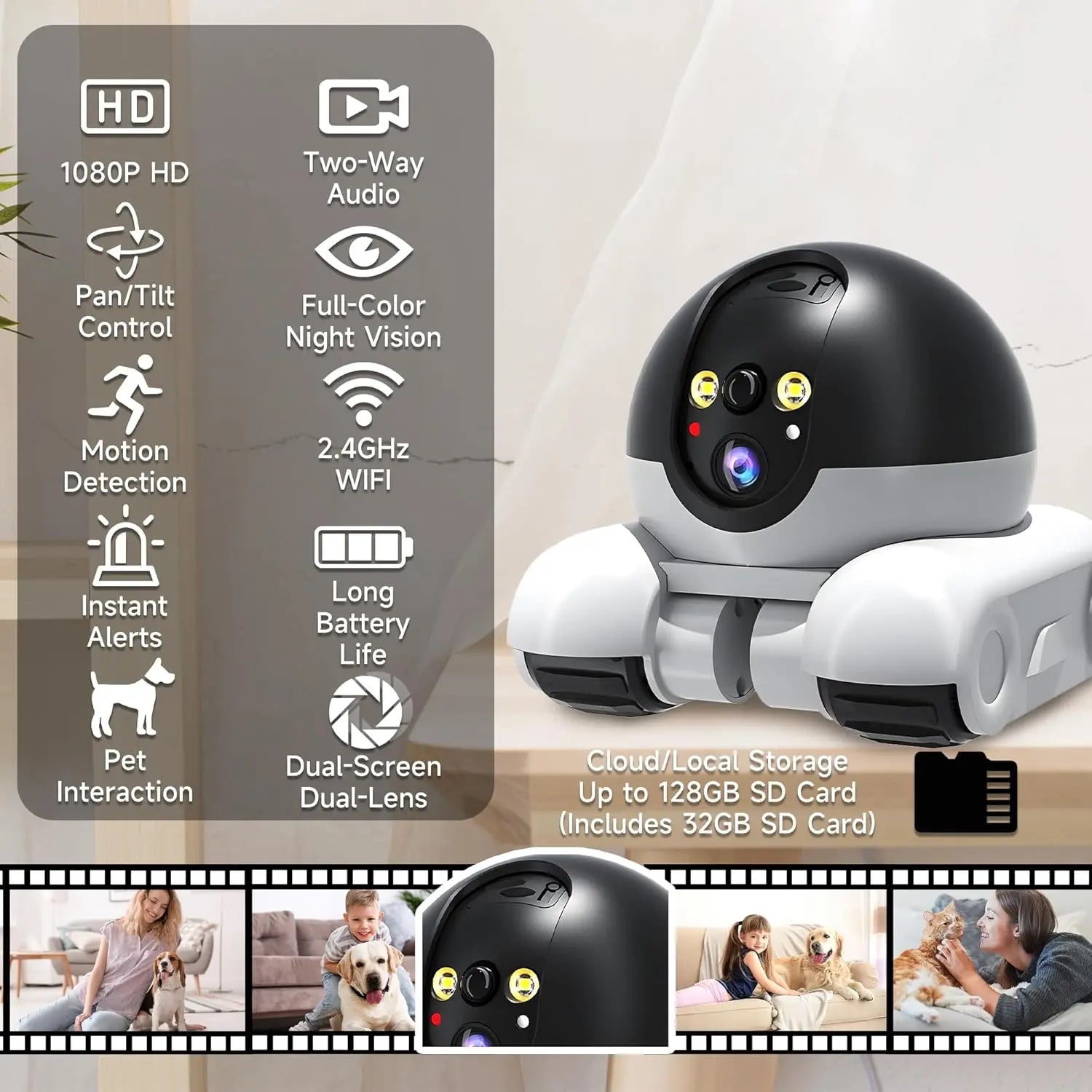 WiFi Pet Camera with Dual-Lens, Laser Play & Two-Way Audio