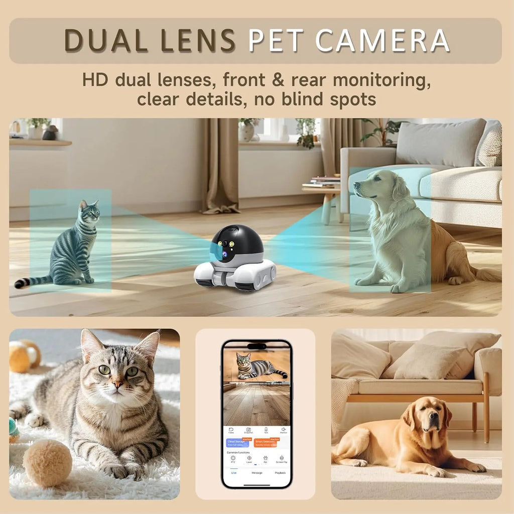 WiFi Pet Camera with Dual-Lens, Laser Play & Two-Way Audio