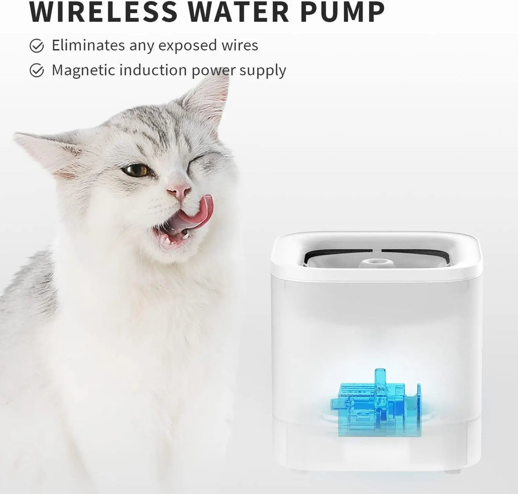 Wireless Pet Water Fountain for Cats and Small Dogs, 1.85L Capacity