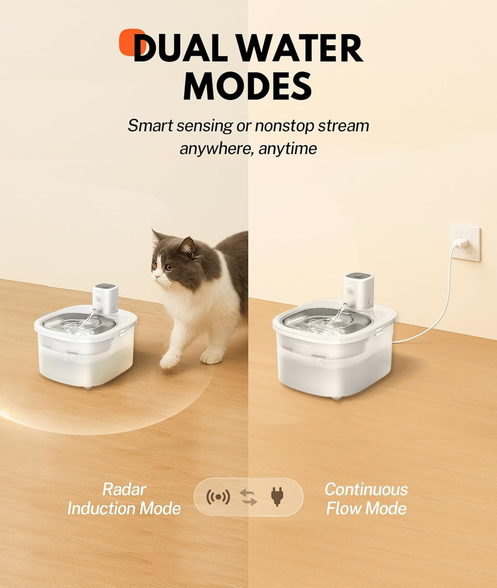 Wireless Stainless Steel Pet Water Fountain, 2.5L