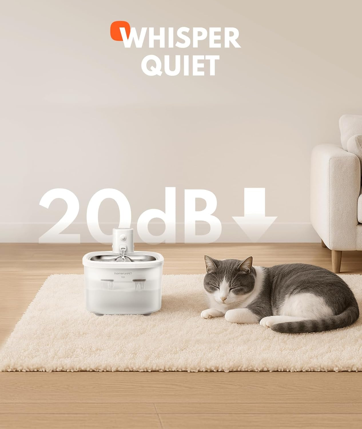 Wireless Stainless Steel Pet Water Fountain, 2.5L