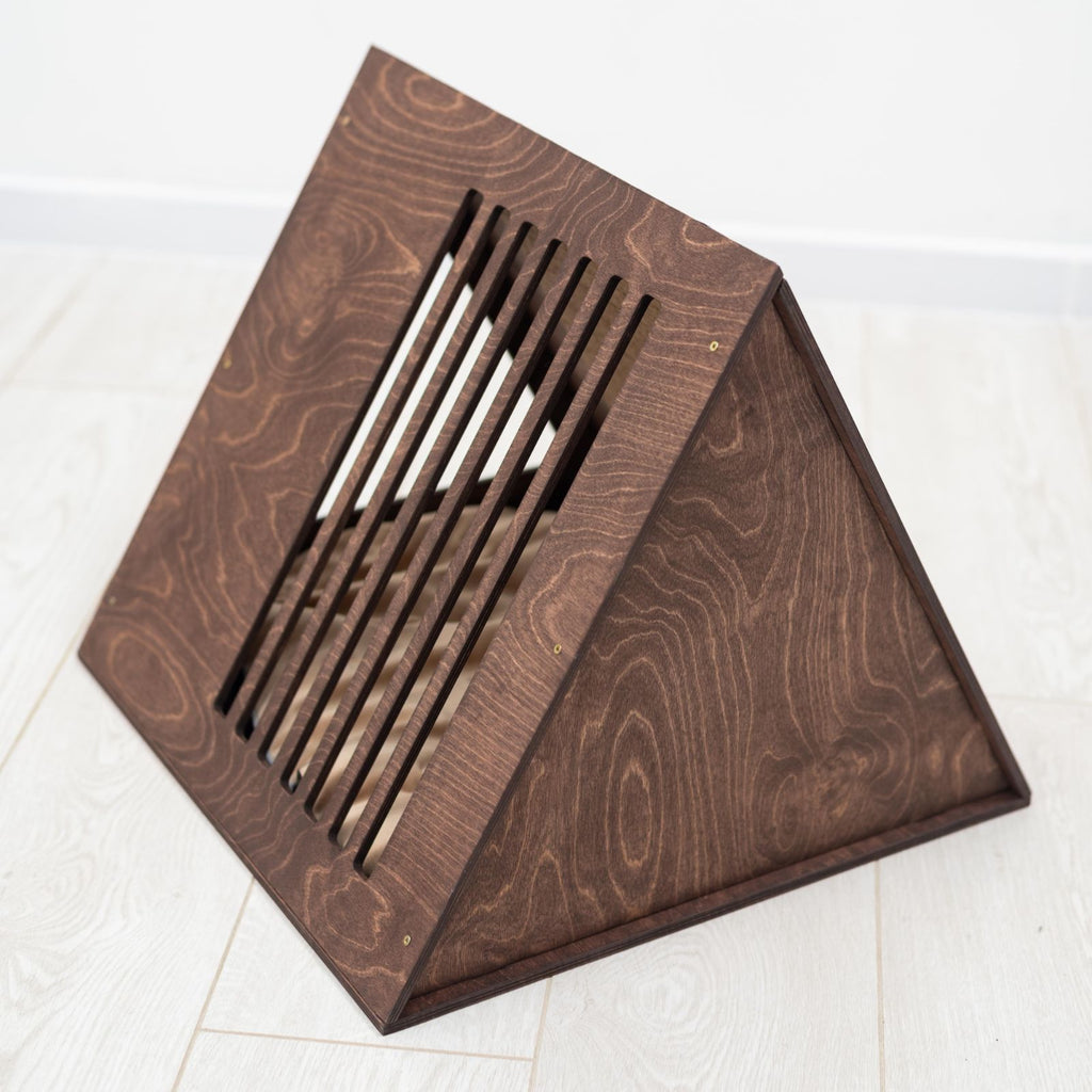 Wooden Cat House in Dark Walnut Finish