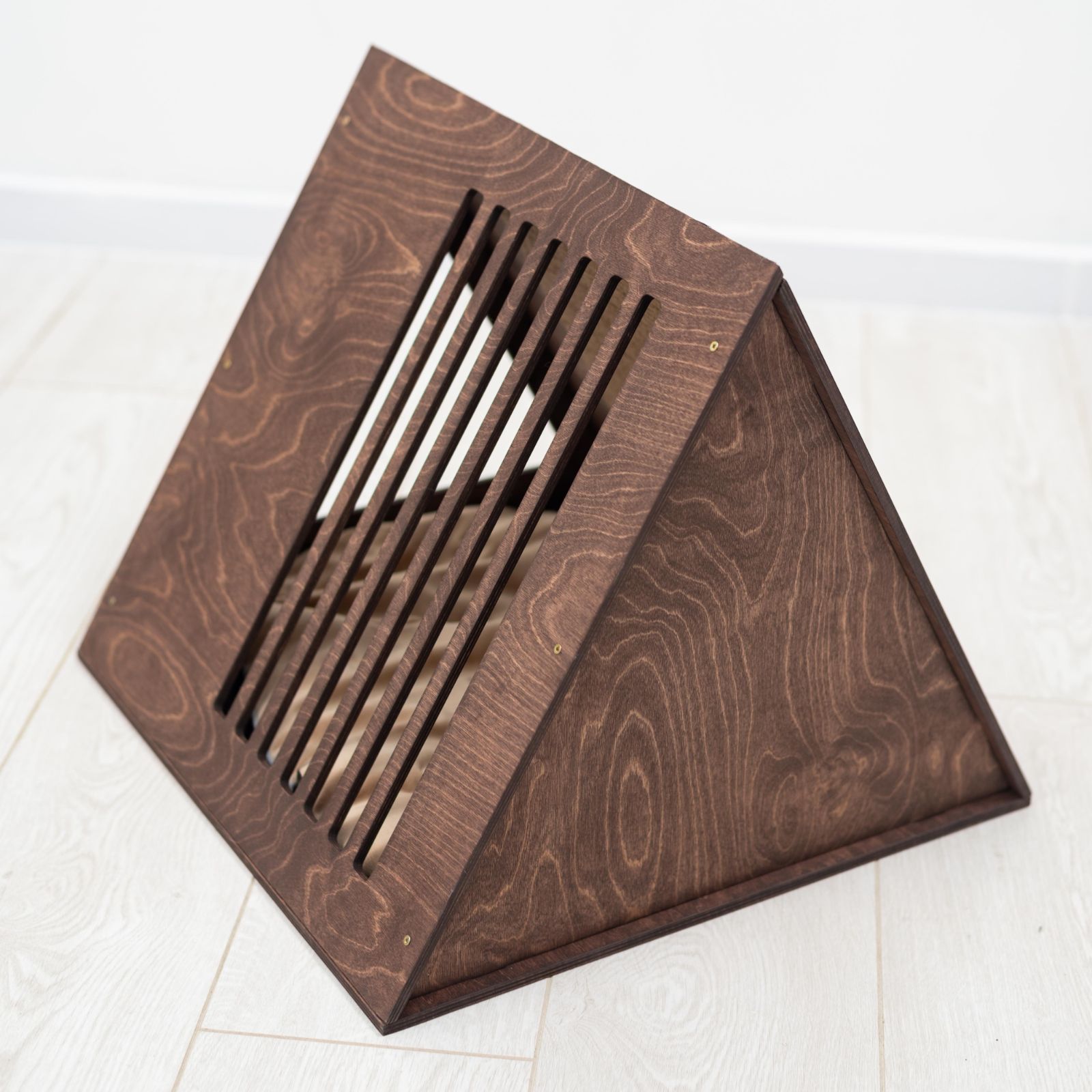 Wooden Cat House in Dark Walnut Finish