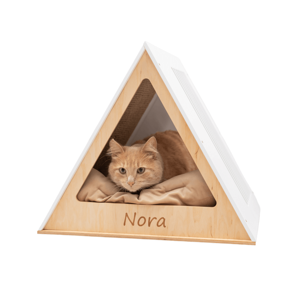 Wooden Cat House in Dark Walnut Finish