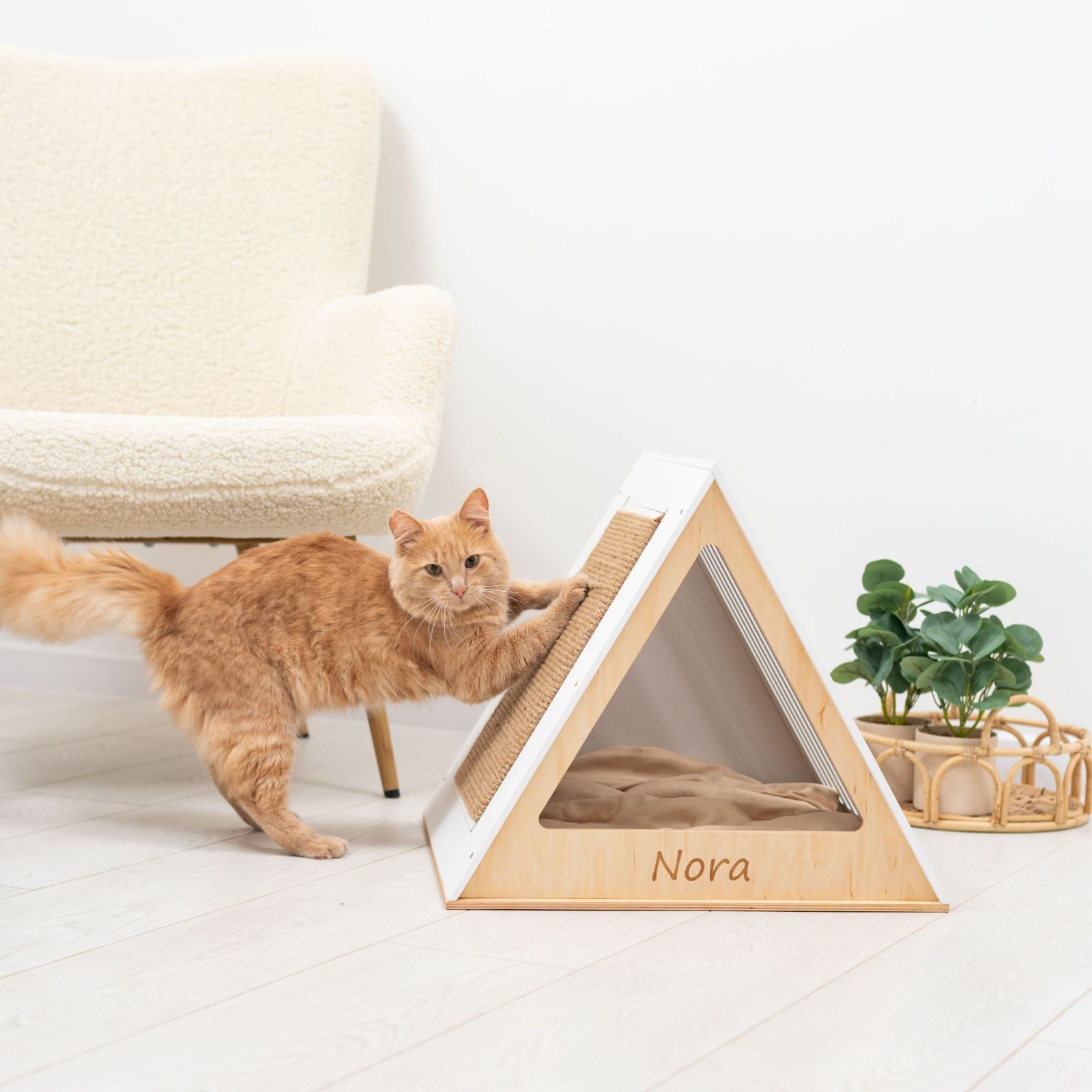 Wooden Cat House in White – Modern Indoor Pet Shelter