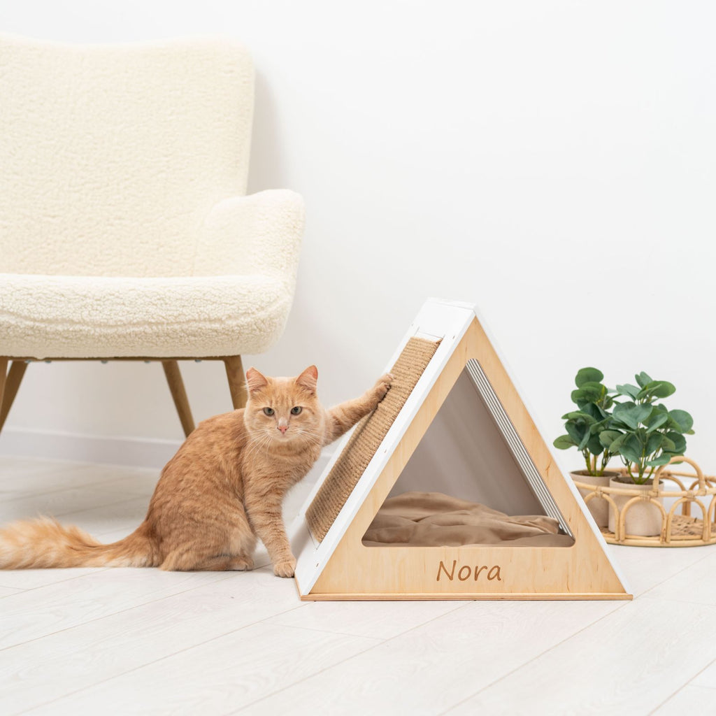 Wooden Cat House in White – Modern Indoor Pet Shelter