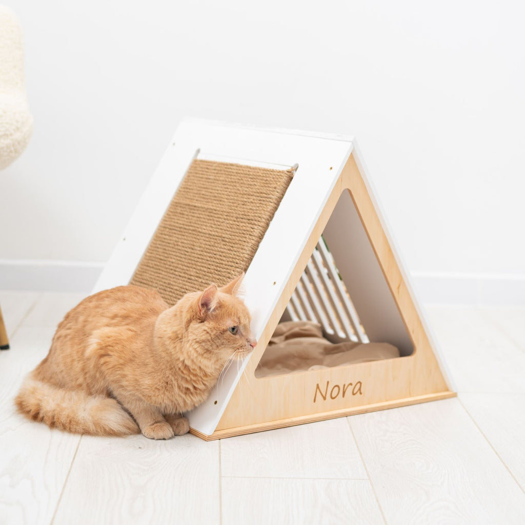 Wooden Cat House in White – Modern Indoor Pet Shelter