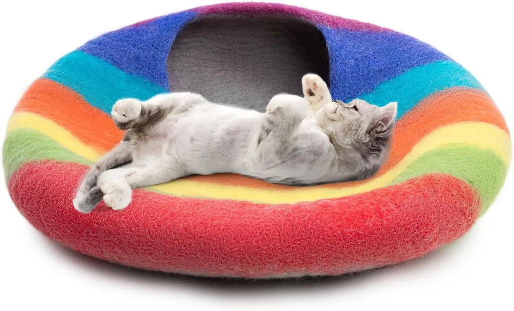 Handmade Merino Wool Felt Cat Cave Bed