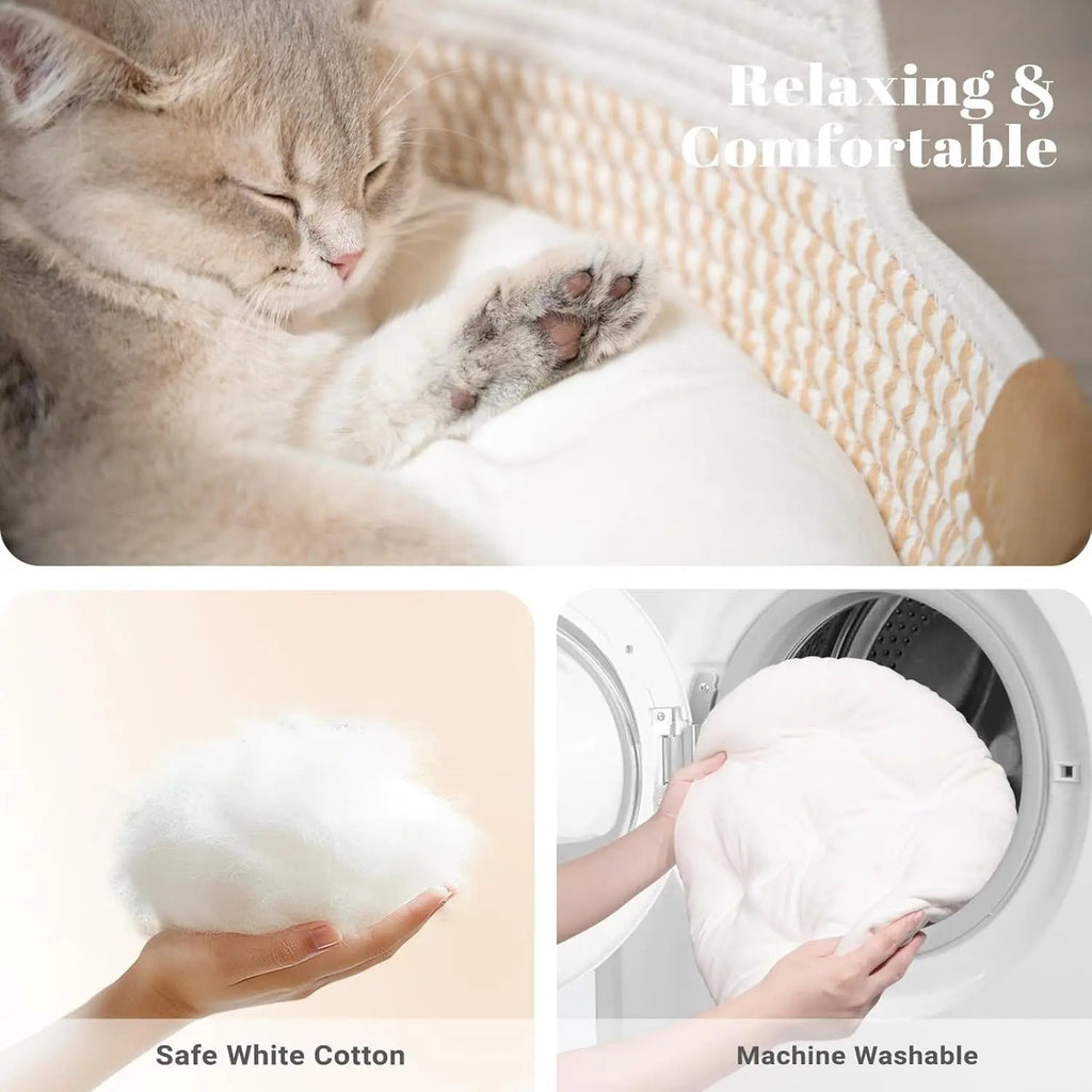 Woven Cotton Rope Pet Bed Basket with Removable Cushion, 18.5" Round