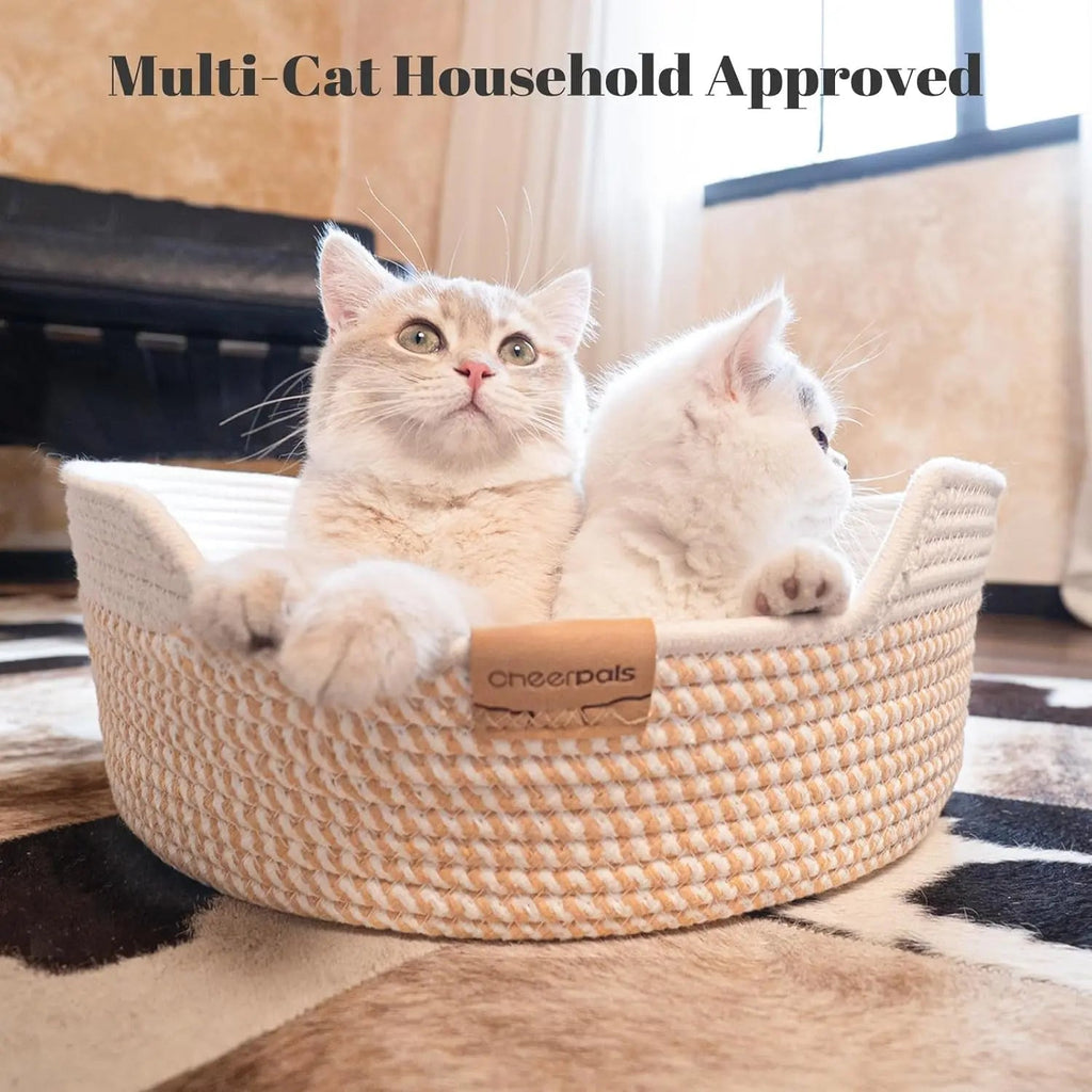 Woven Cotton Rope Pet Bed Basket with Removable Cushion, 18.5" Round