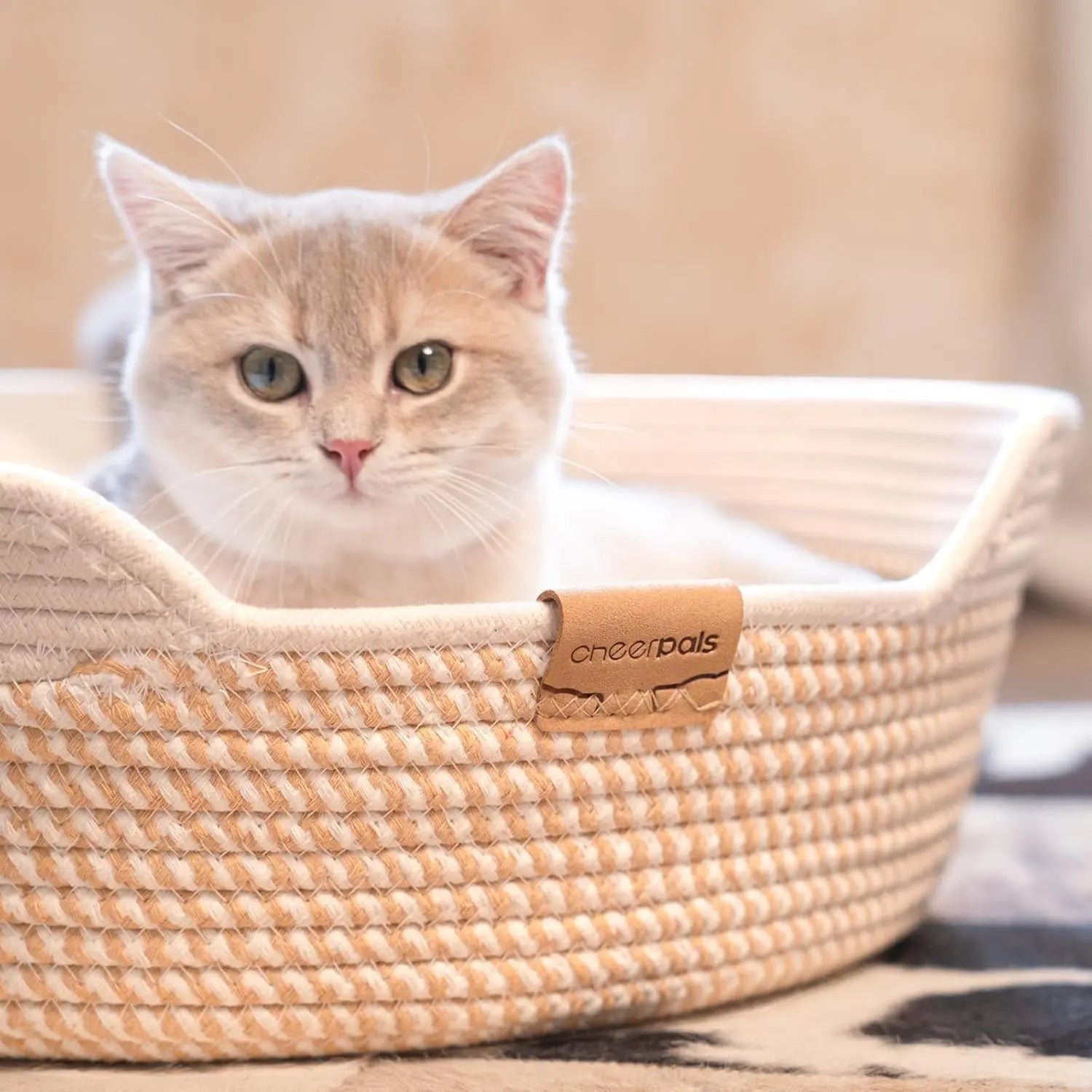 Woven Cotton Rope Pet Bed Basket with Removable Cushion, 18.5" Round
