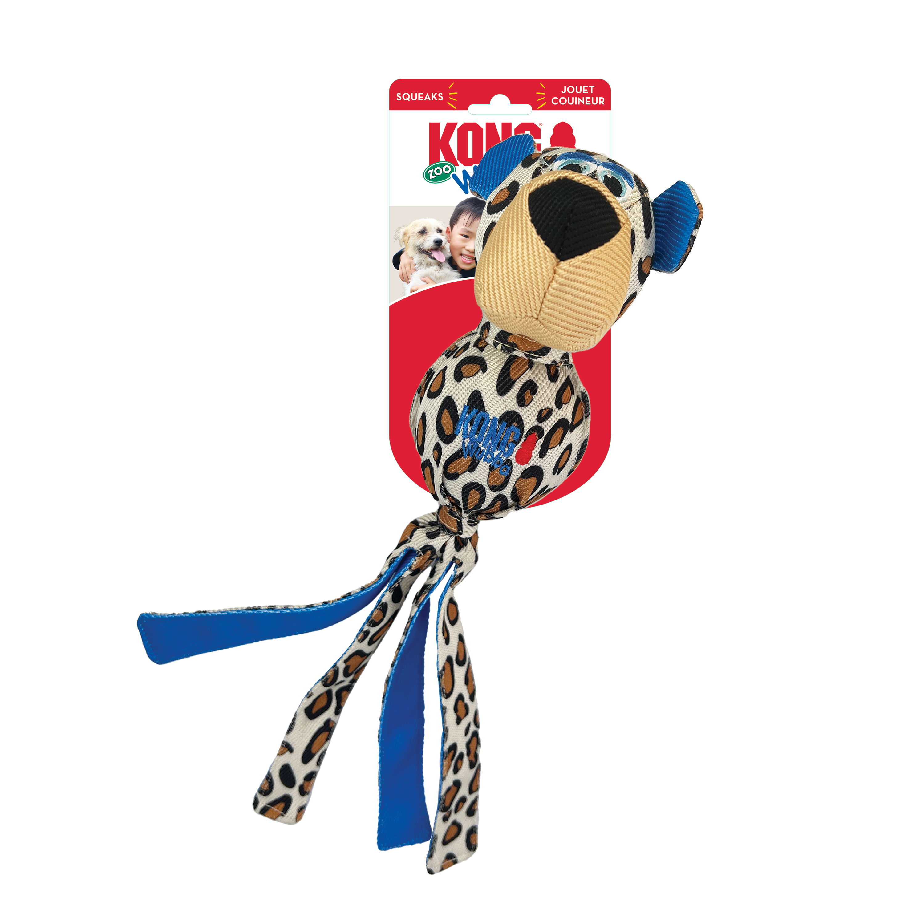 KONG Wubba Zoo Dog Toy with Floppy Tails and Squeaker