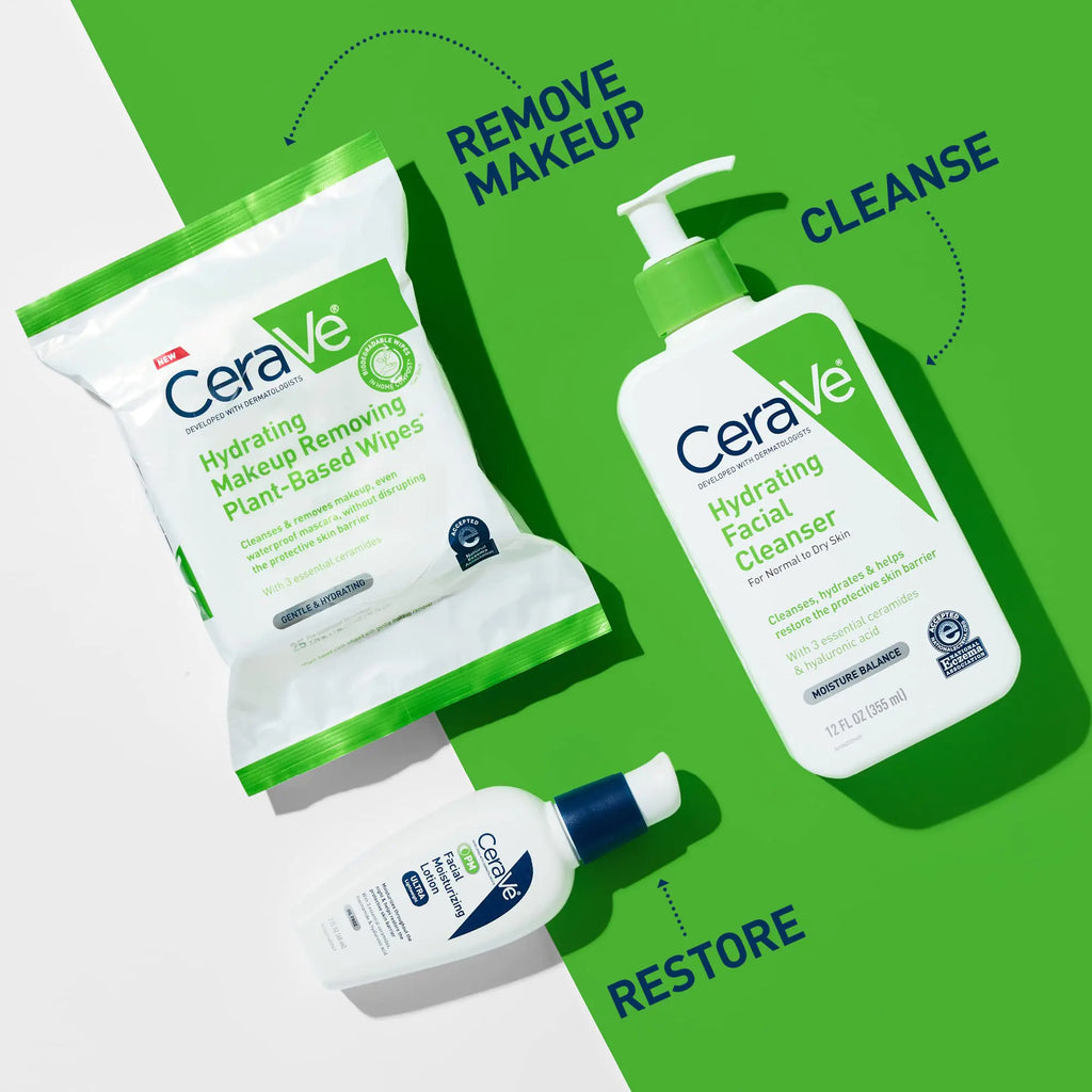 CeraVe Hydrating Makeup Remover Wipes for Sensitive Skin, 25 Pack