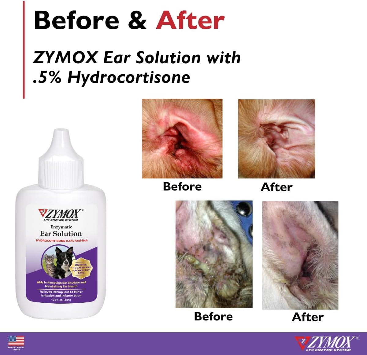ZYMOX Enzymatic Ear Solution for Dogs & Cats, 1.25 oz