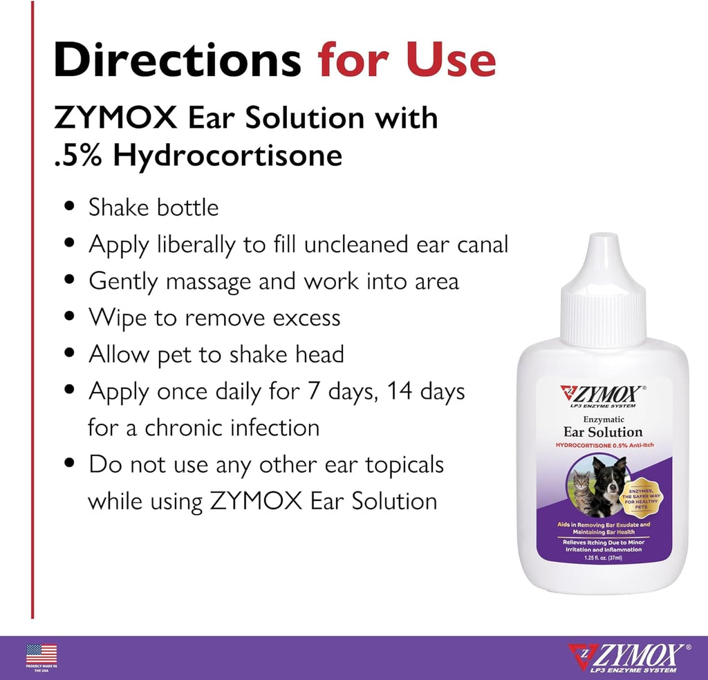 ZYMOX Enzymatic Ear Solution for Dogs & Cats, 1.25 oz