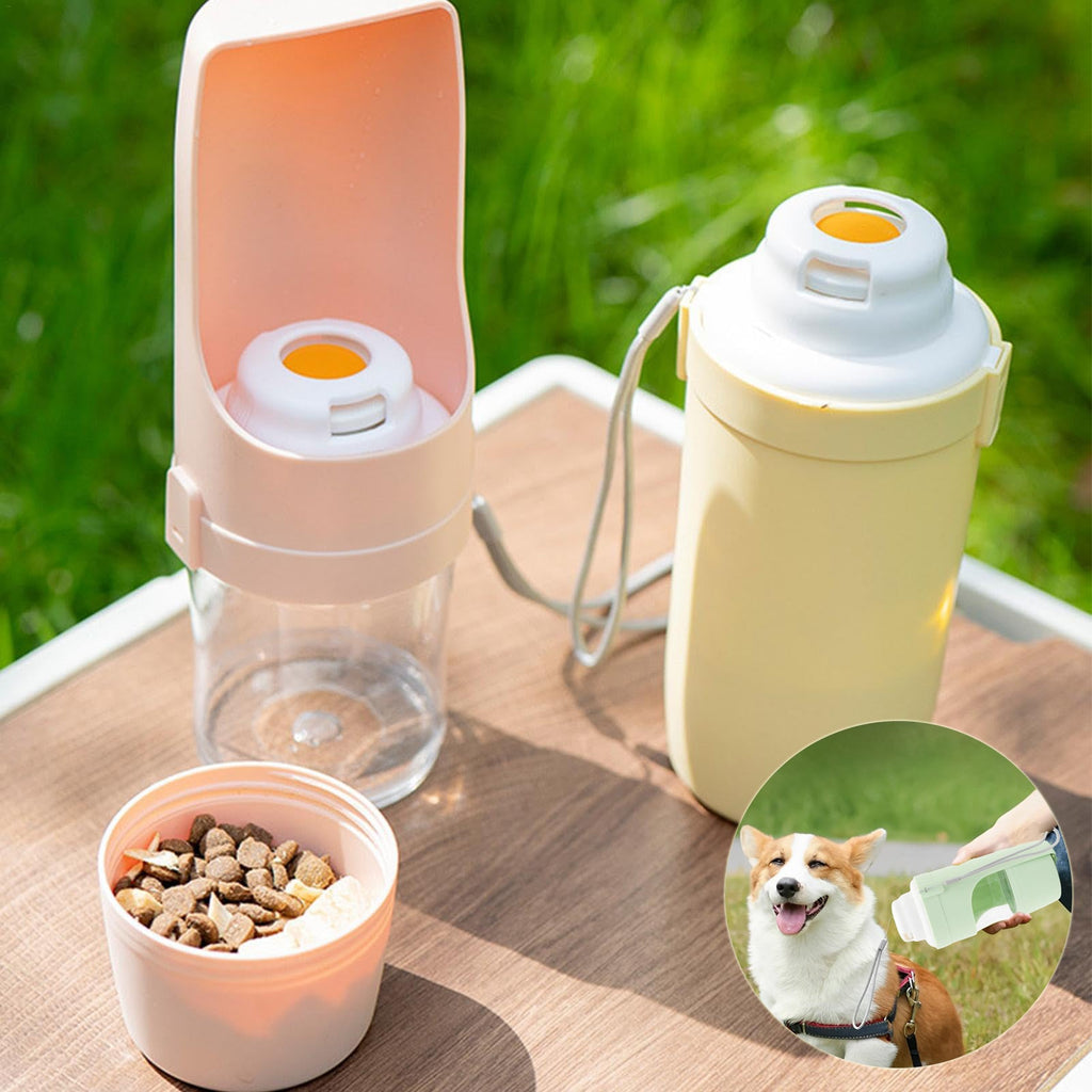 2-in-1 Travel Dog and Cat Water Bottle with Food Container, 690ml