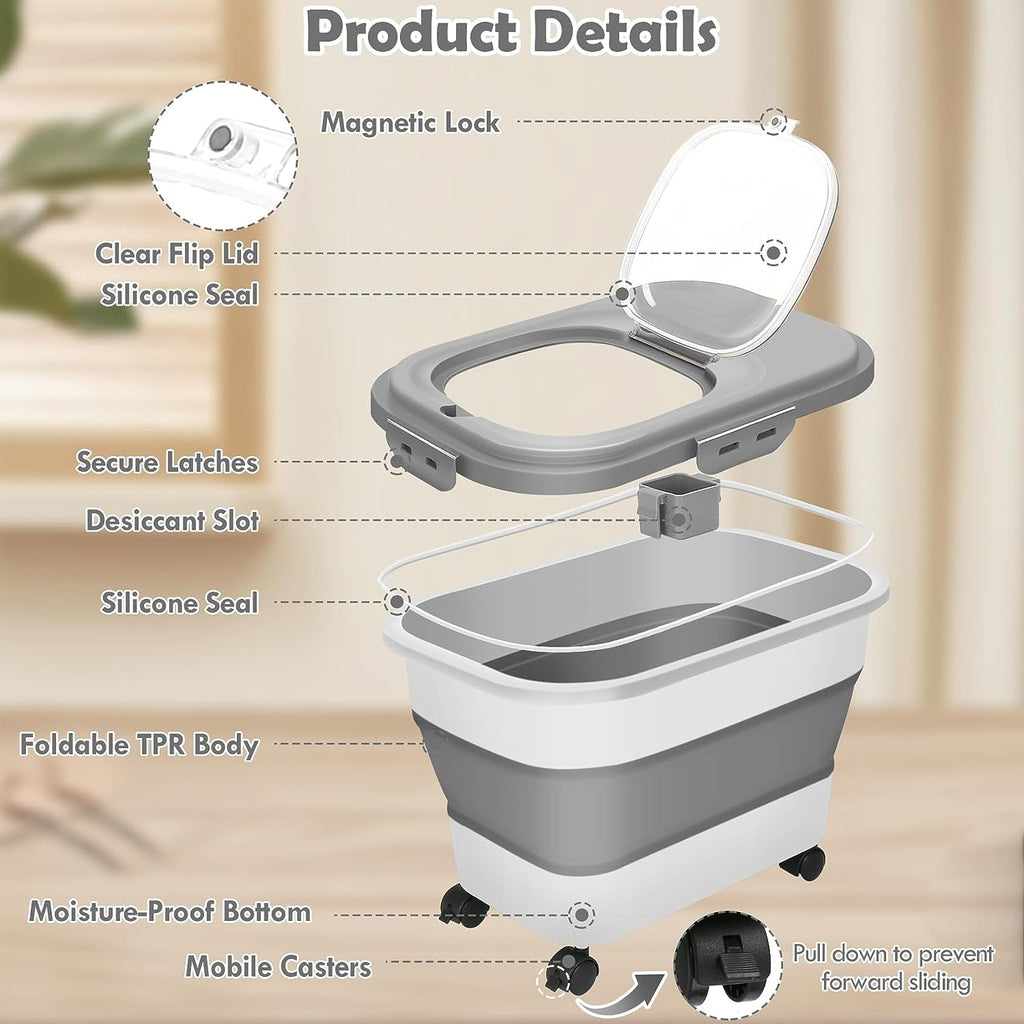 Collapsible Pet Food Storage Container with Wheels, 20 lb Capacity