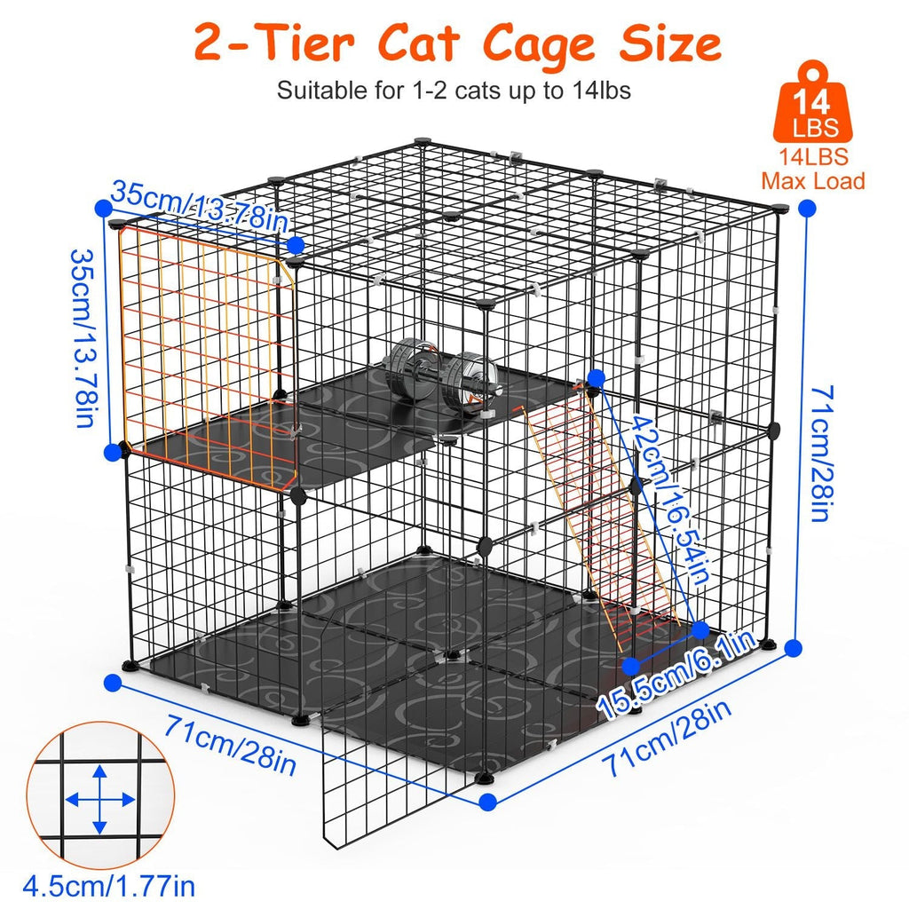 2-Tier Indoor Cat Cage Playpen with Climbing Ladder and Doors