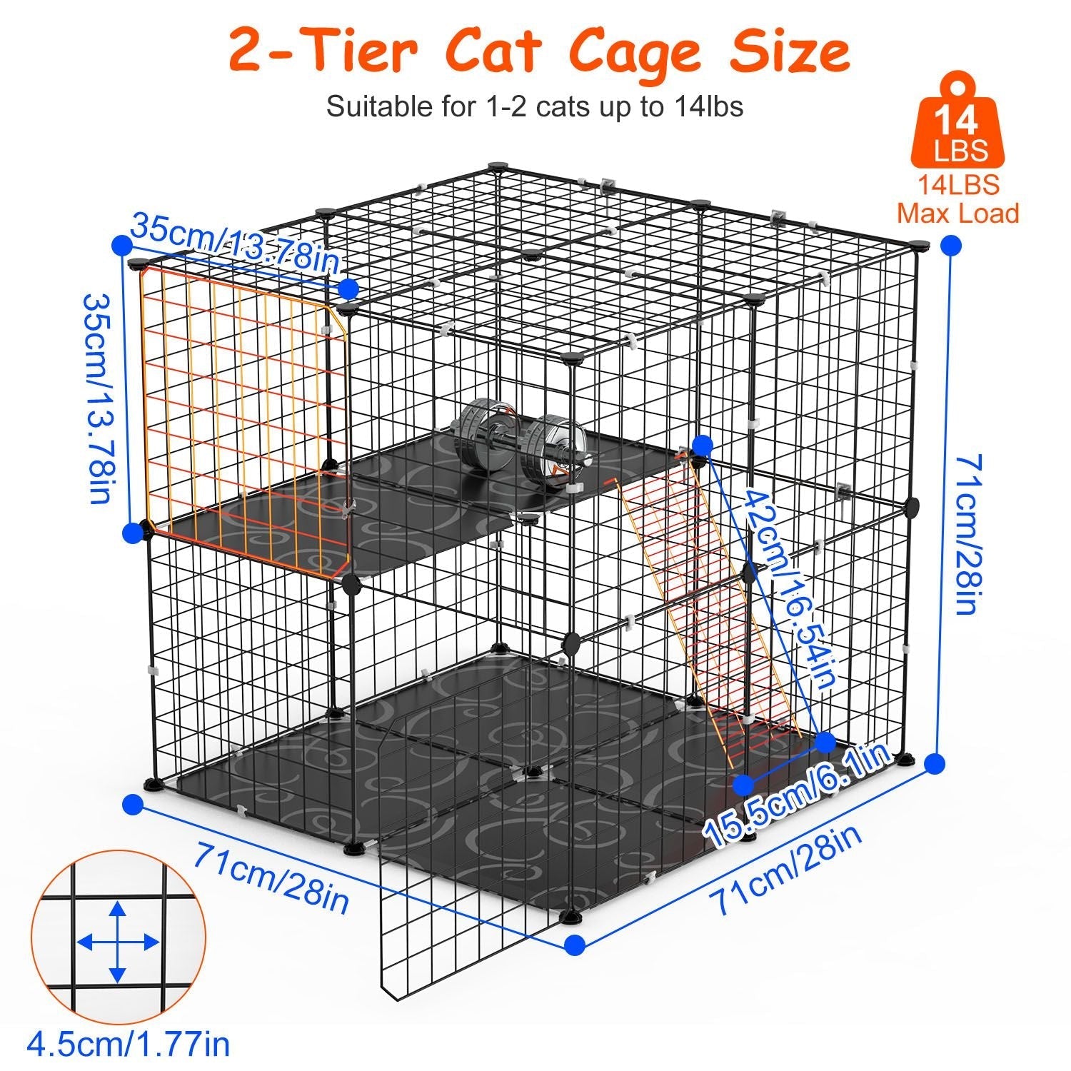 2-Tier Indoor Cat Cage Playpen with Climbing Ladder and Doors