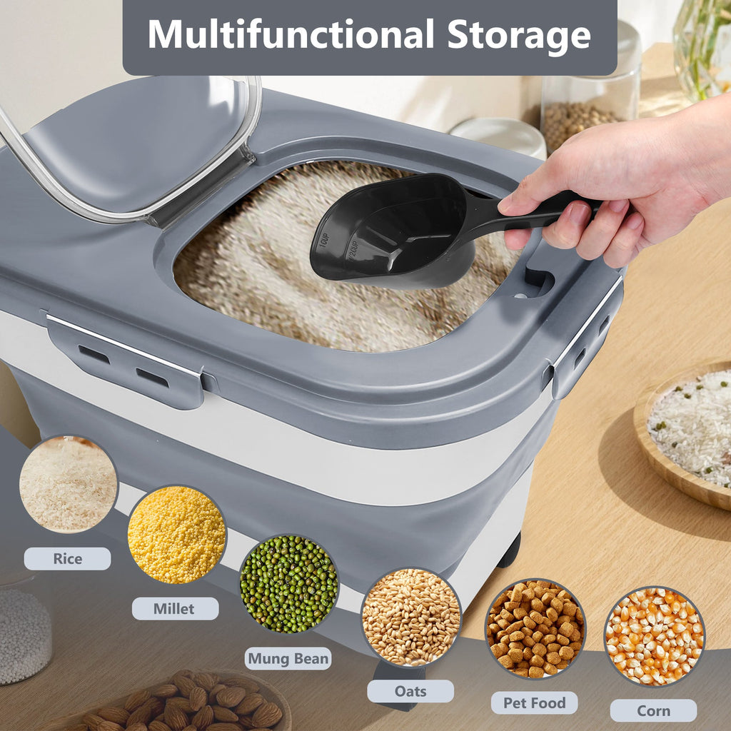 Collapsible Pet Food Storage Container with Wheels, 20 lb Capacity
