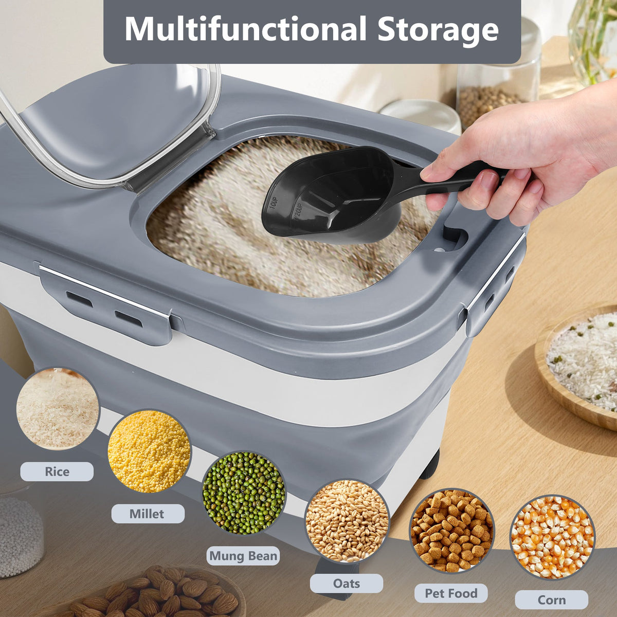 Collapsible Pet Food Storage Container with Wheels, 20 lb Capacity