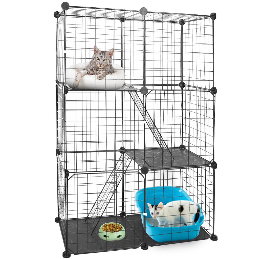 3-Tier Indoor Cat Playpen Cage with Ladders and Doors