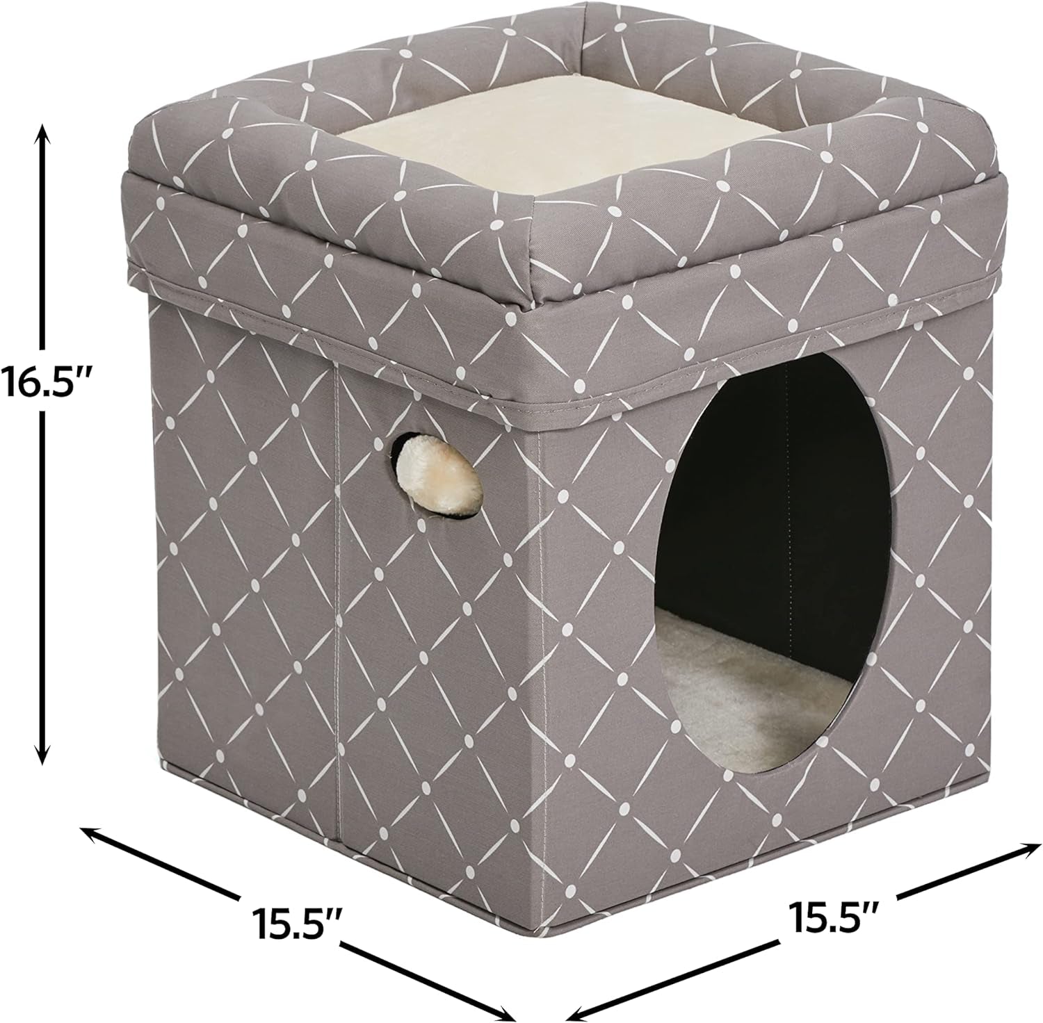 Cat Cube with Mushroom Diamond Print, Collapsible with Cushioned Top