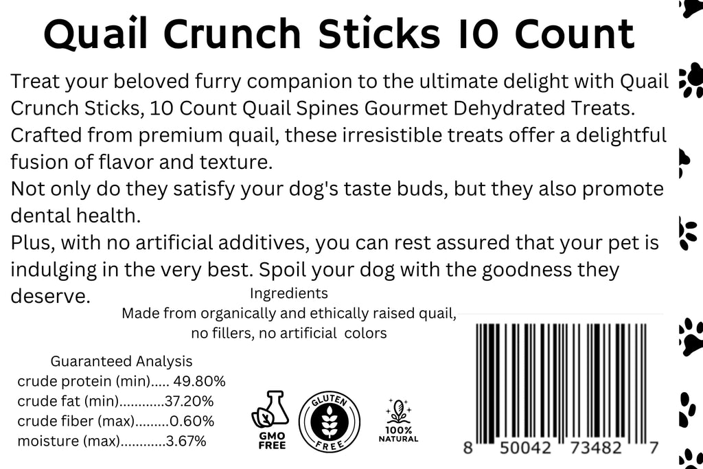 Quail Spine Crunch Sticks for Dogs and Ferrets, Pack of 10
