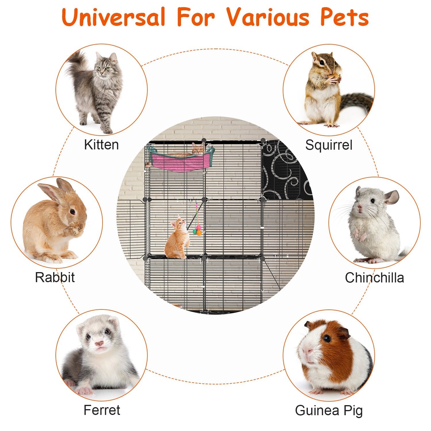 3-Tier Cat Cage Enclosure with Hammock and Toy Ball