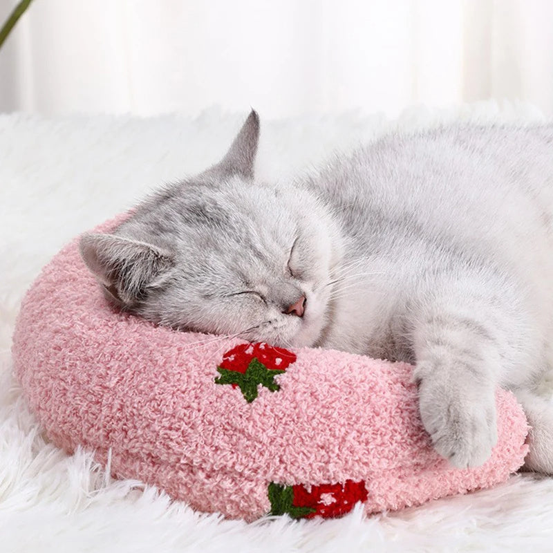 Half-Donut Faux Fur Pillow Bed for Cats & Small Dogs, 26 x 18 cm